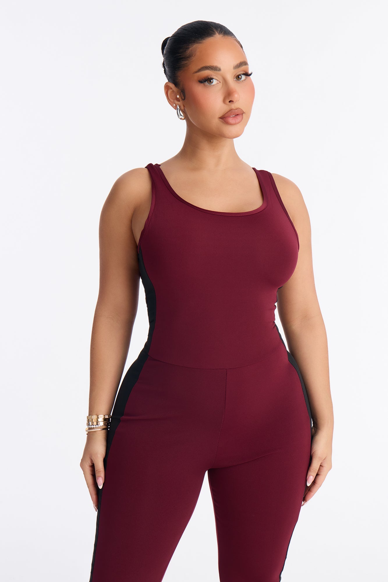 Your Everyday Seamless 2 Piece Jumpsuit Set - Burgundy