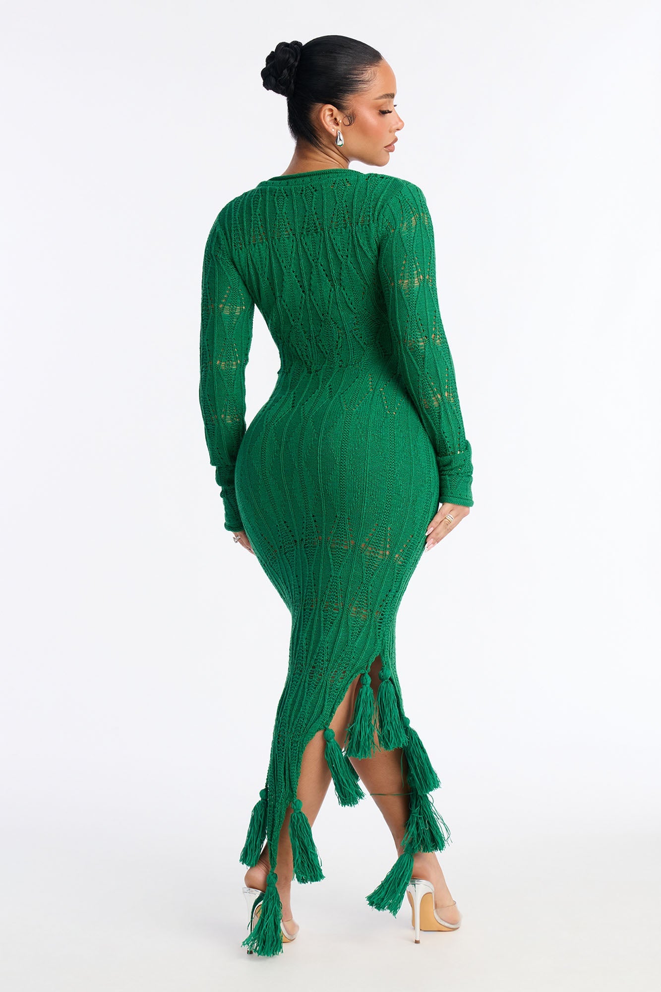 Feyre Fringe Trim Sweater Maxi Dress - Kelly Green