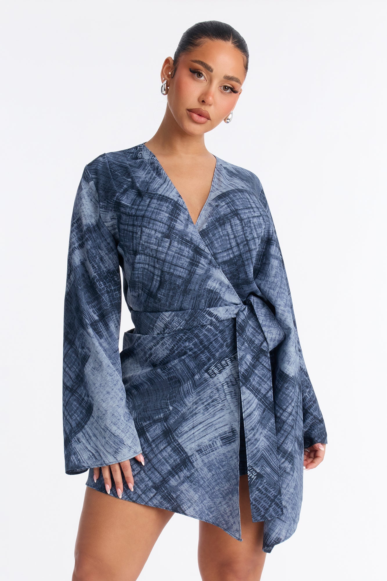 Cynthia Tie Front Mini Dress - Navy/combo