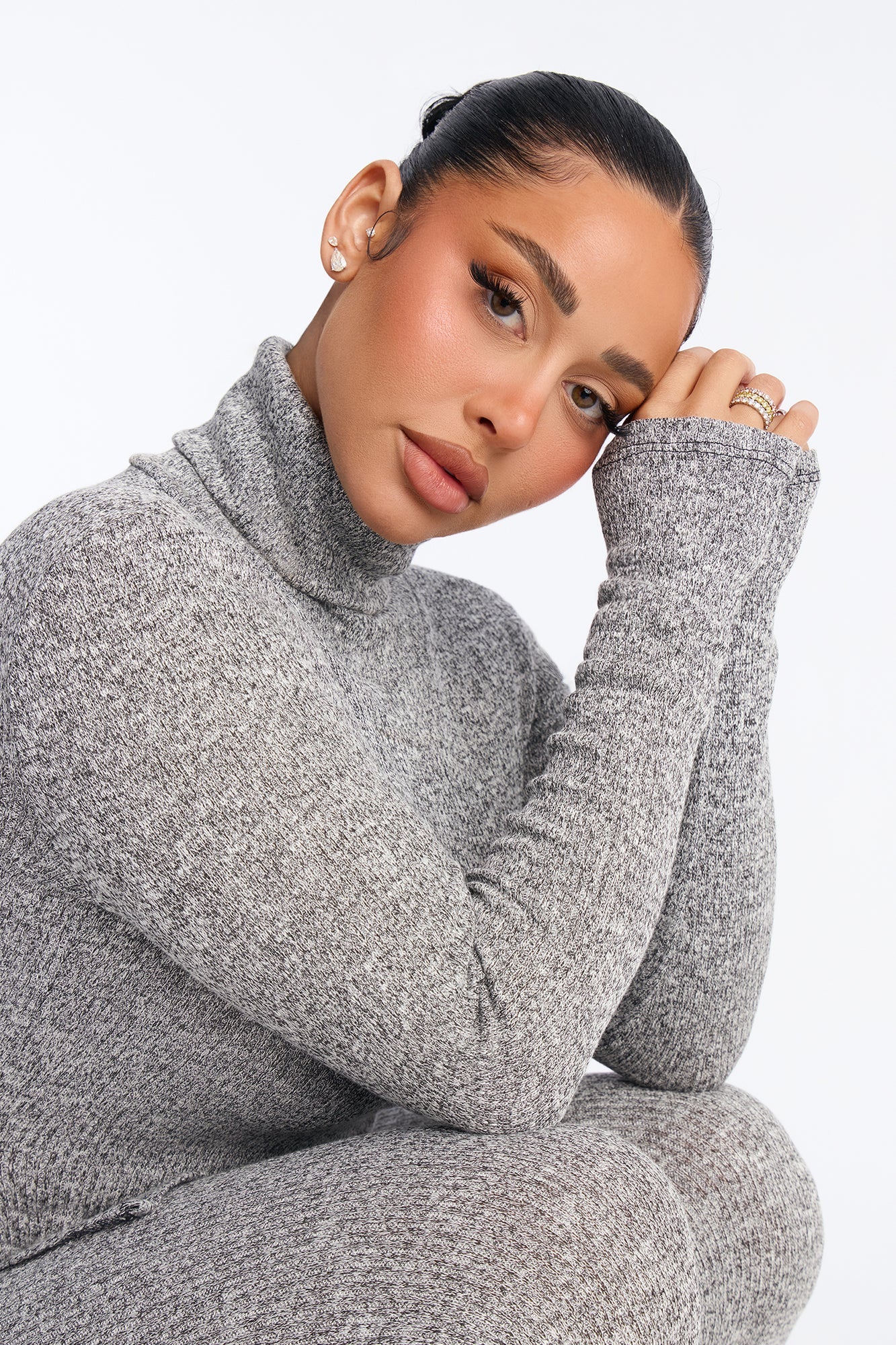 Maya Turtle Neck Flare Pant Set - Grey