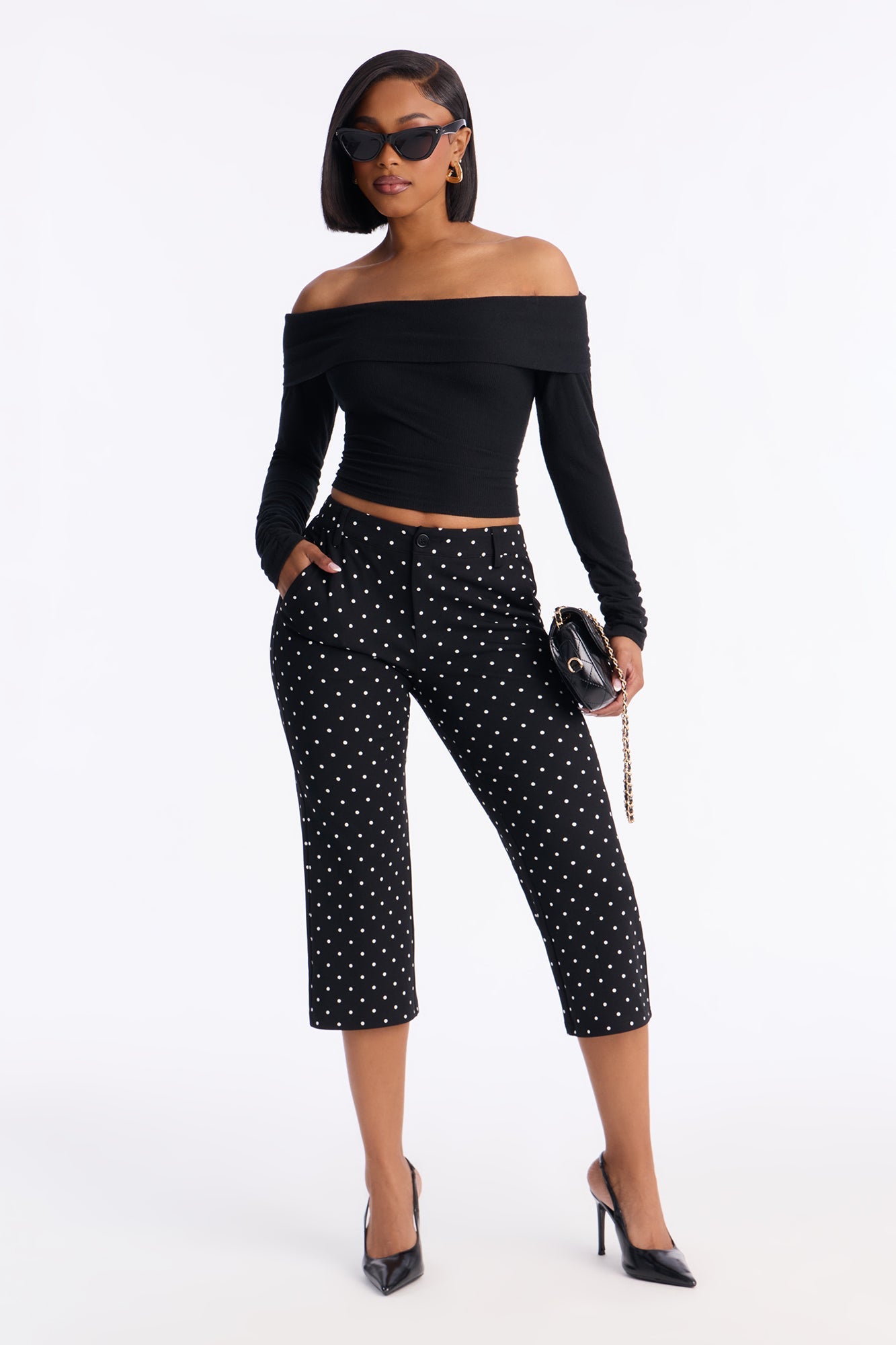 Ramona Polka Dot Capri Pant 21″ - Black