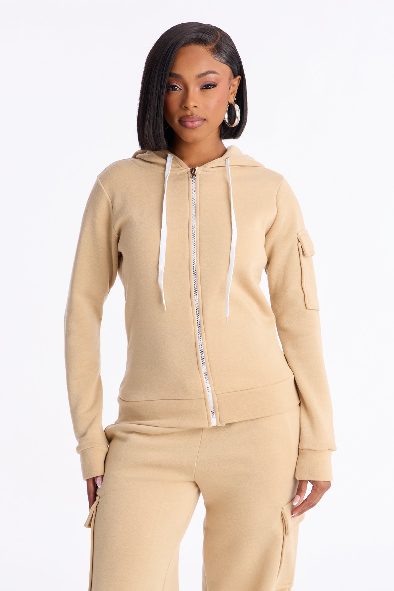 On the Run Cargo Fleece Pant Set - Taupe
