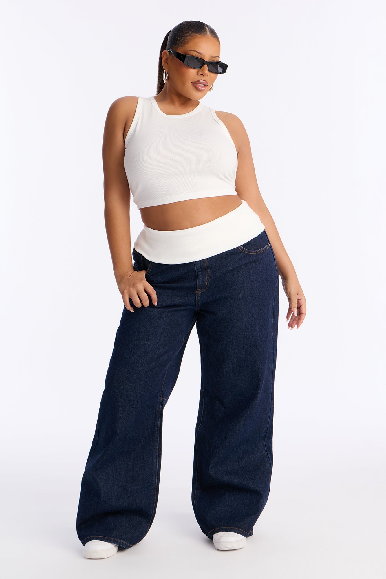 Fairmont Foldover Wide Leg Jeans - Dark Wash