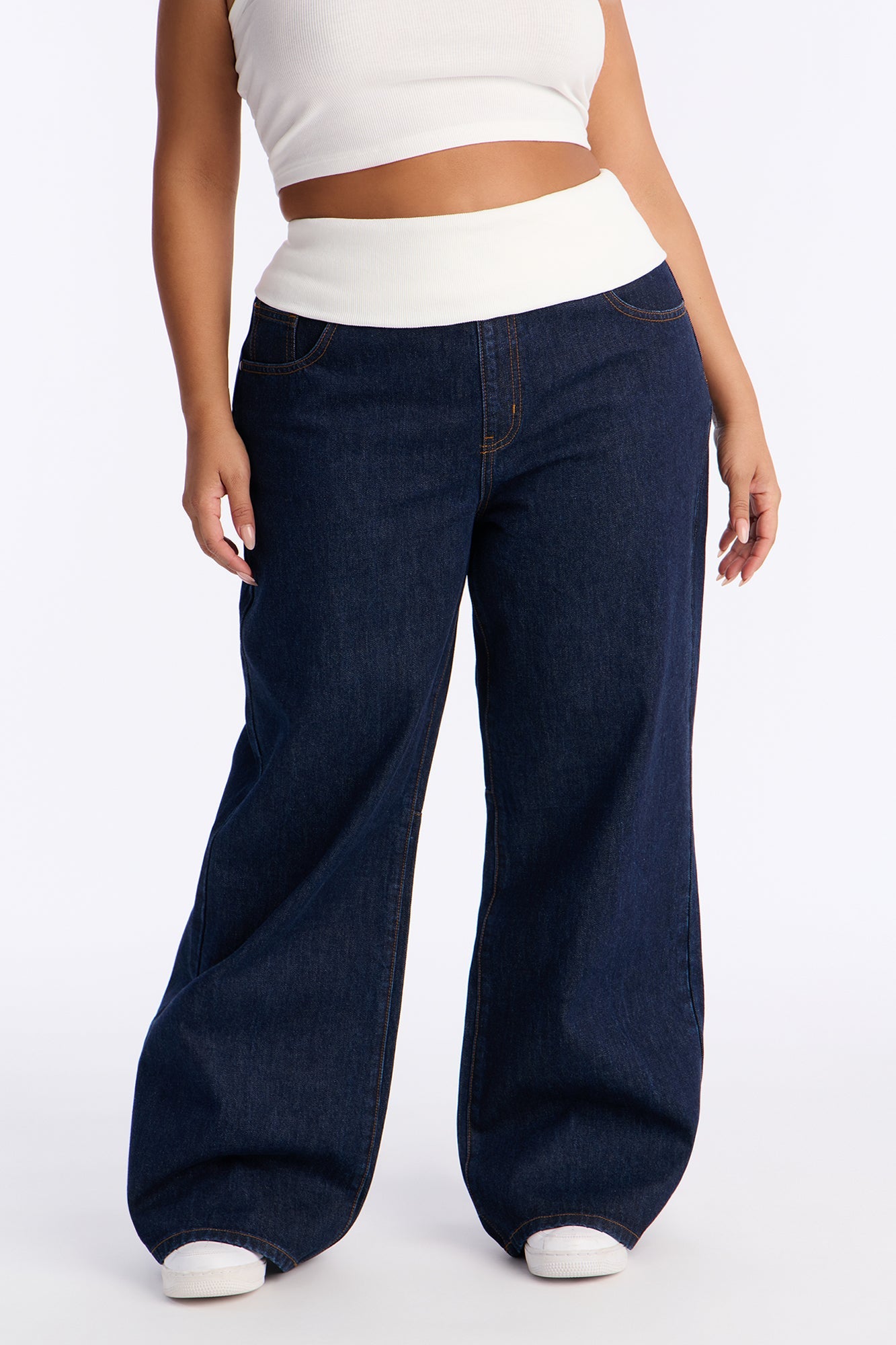 Fairmont Foldover Wide Leg Jeans - Dark Wash