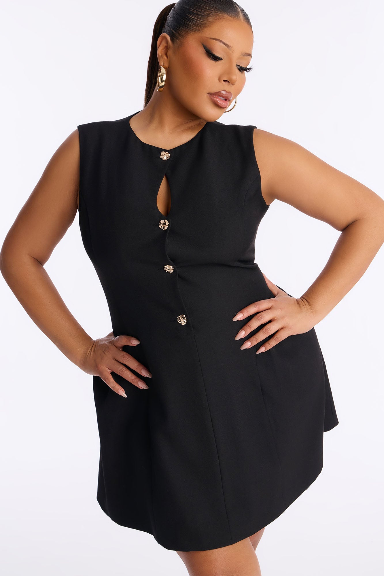 Elsie Sleeveless Button Up Mini Dress - Black