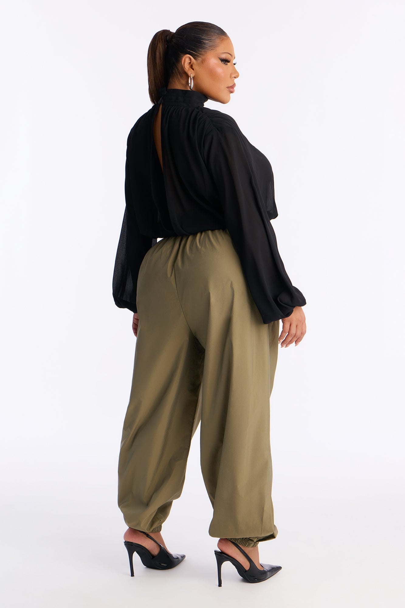 Karina Mock Neck Balloon Wide Leg Jumpsuit - Olive/combo