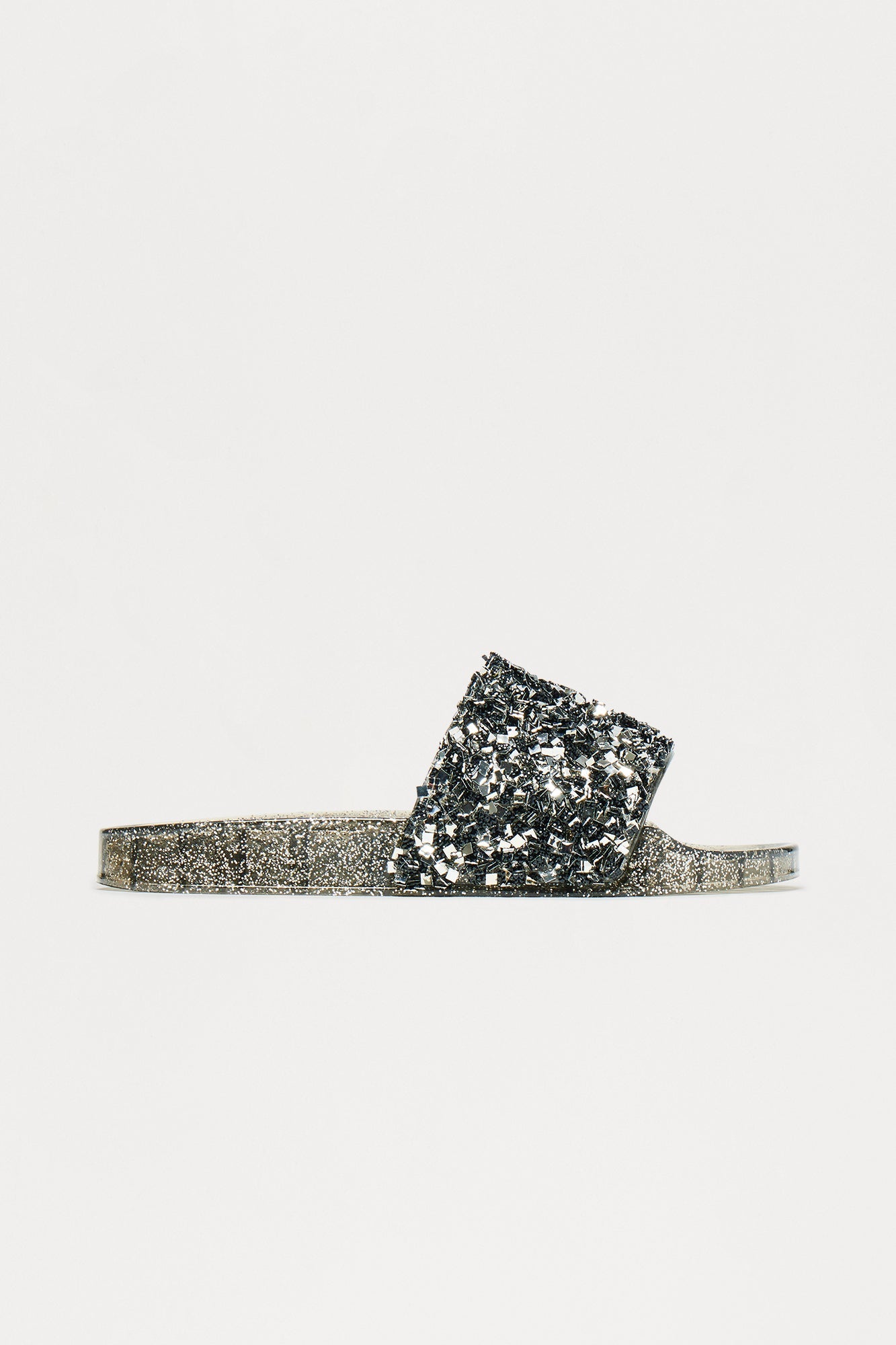 Paisy Glitter Jelly Slides - Black