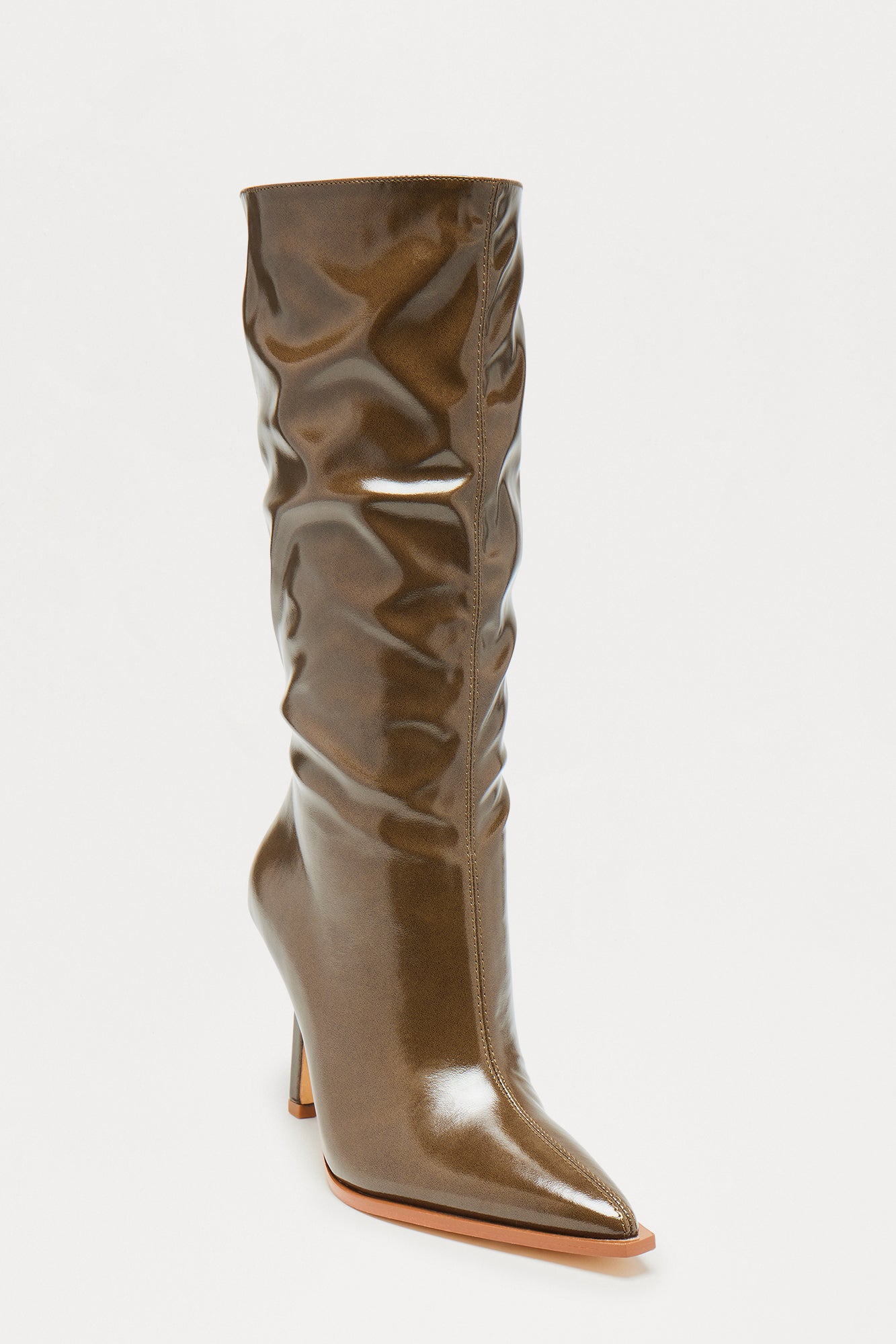 Bea Faux Leather Stiletto Boots - Olive