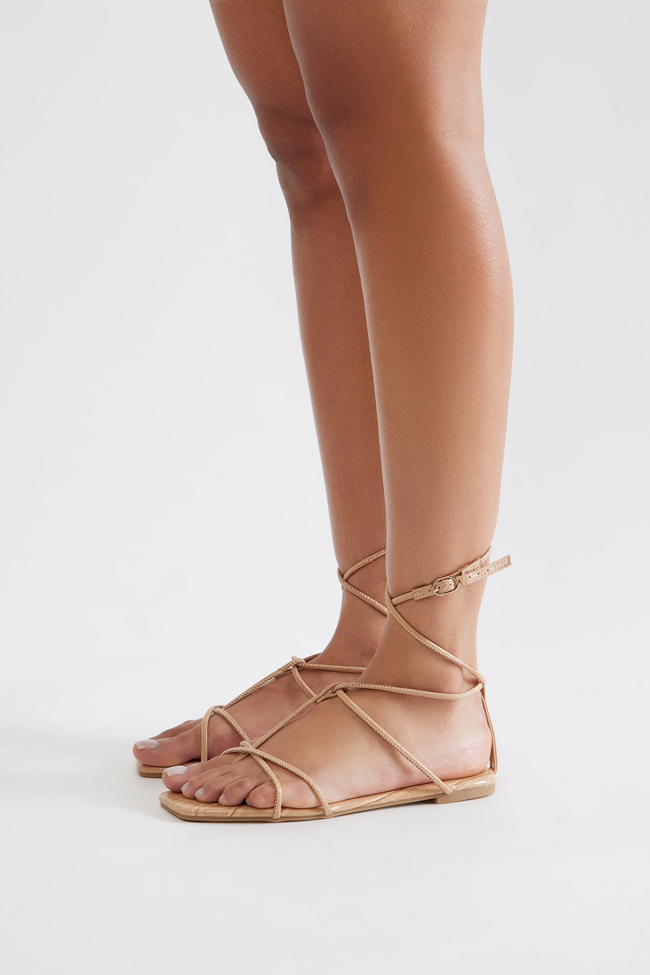 Frankie Croc Square Toe Sandals - Tan