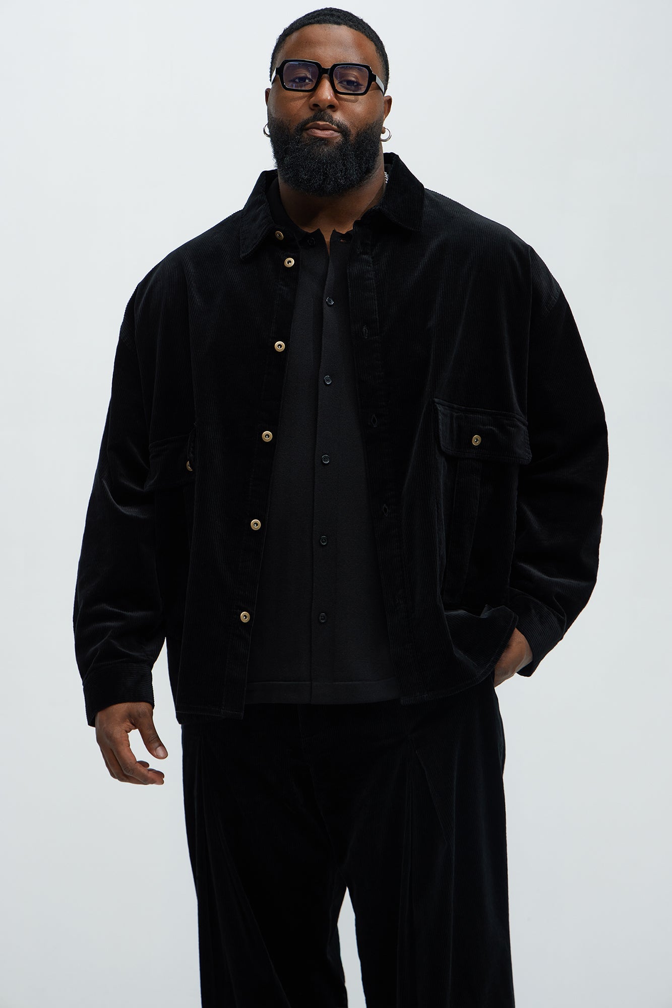 Anderson Corduroy Button Up Shirt - Black