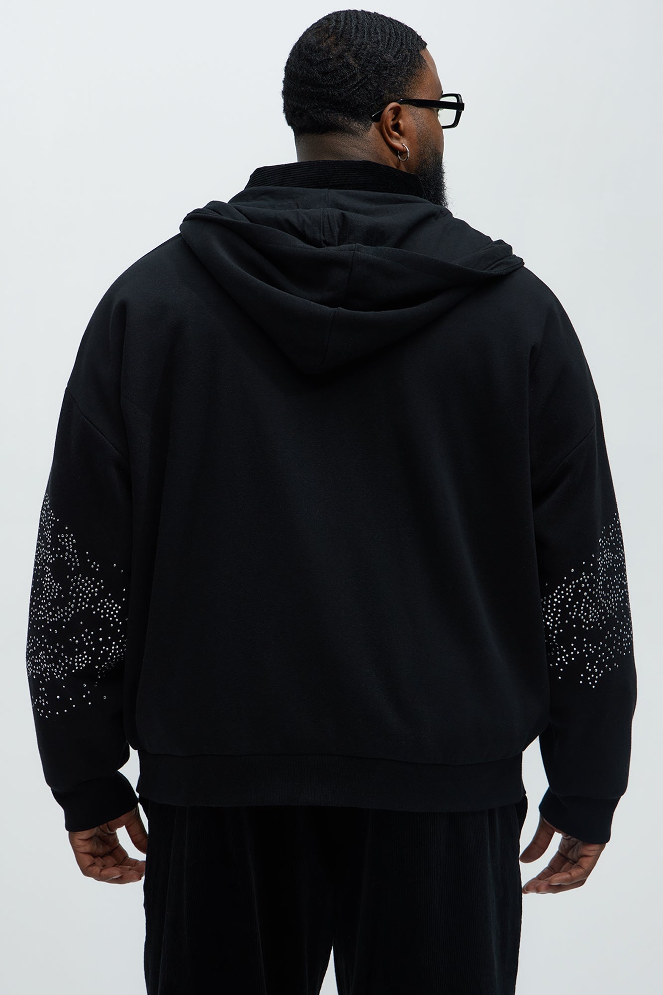 Tyson Capen Rhinestones Oversized Zip Hoodie - Black