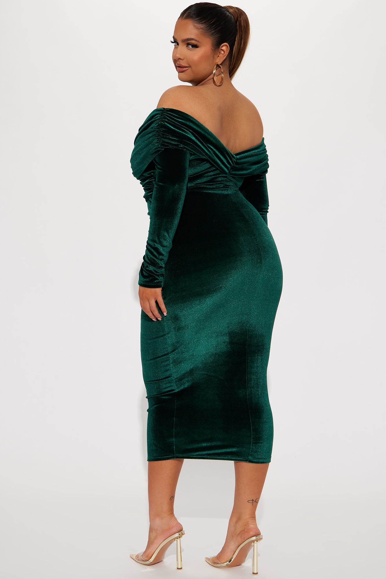 Ignore The Romance Velvet Midi Dress - Hunter
