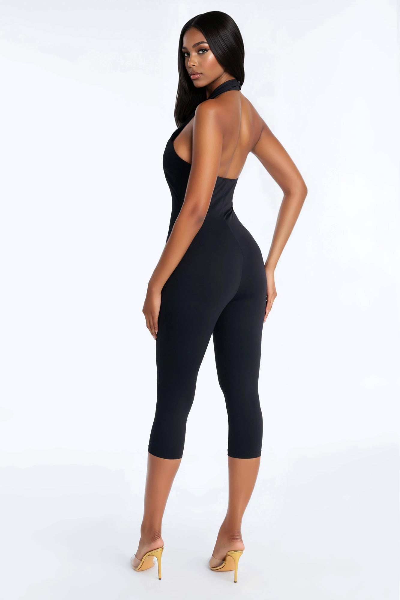 Rayna Halter Neck Capri Jumpsuit - Black