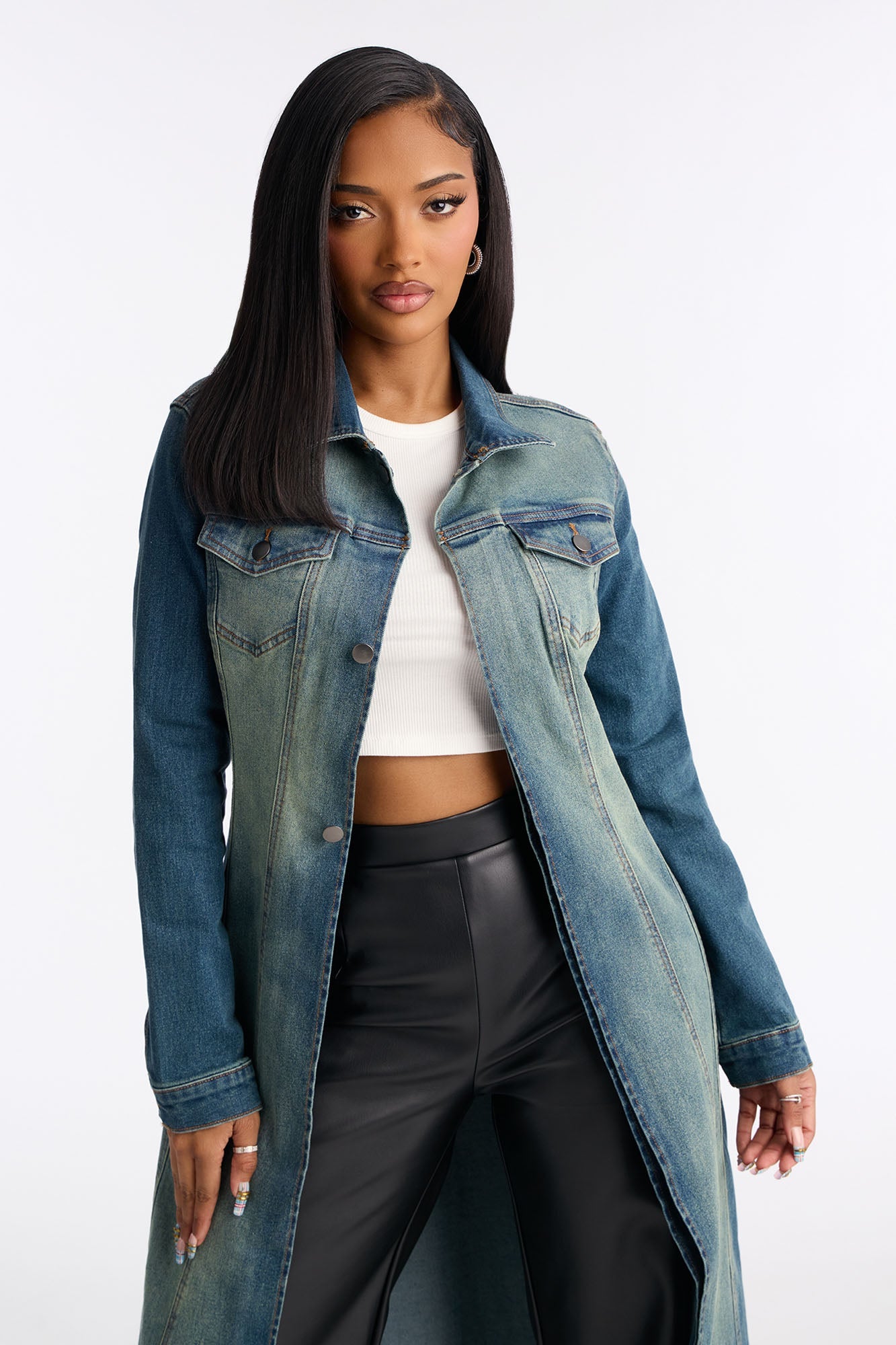 Follow My Lead Denim Trench - Dark Wash