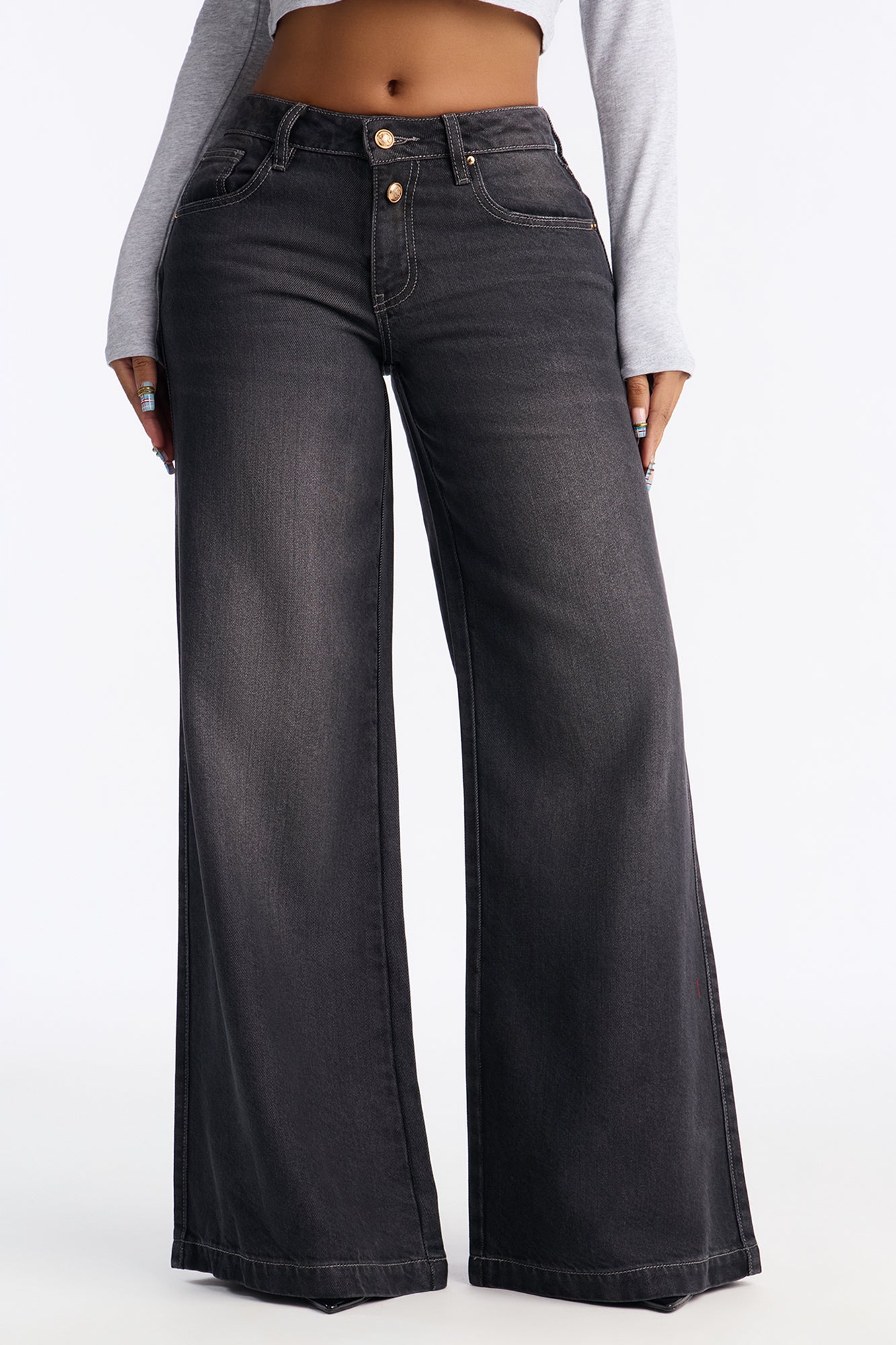 Coast To Coast Drapey Wide Leg Jeans - Black Wash