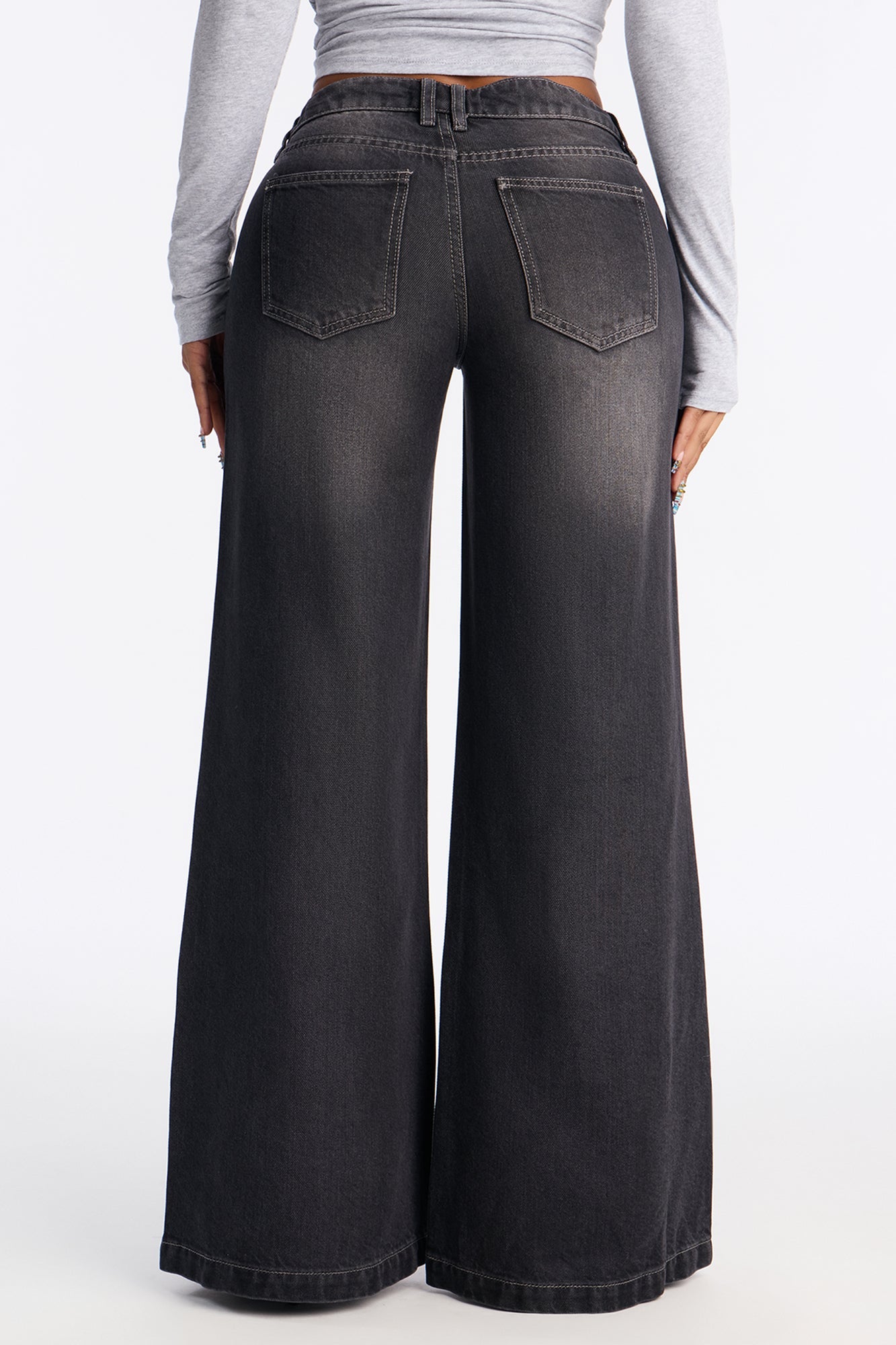 Coast To Coast Drapey Wide Leg Jeans - Black Wash