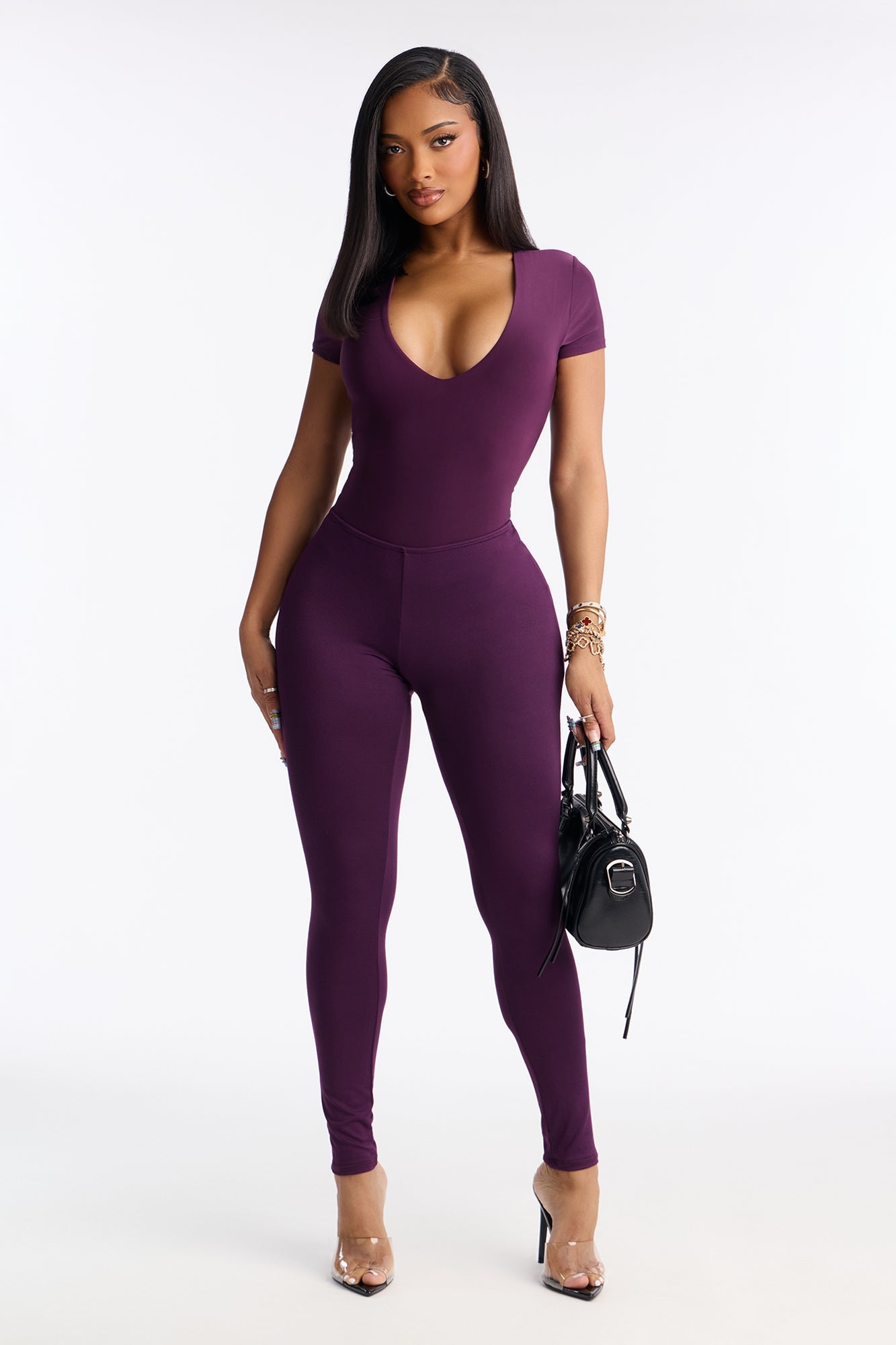 Feeling Cheeky Mid Rise Ruched Butt Legging - Plum