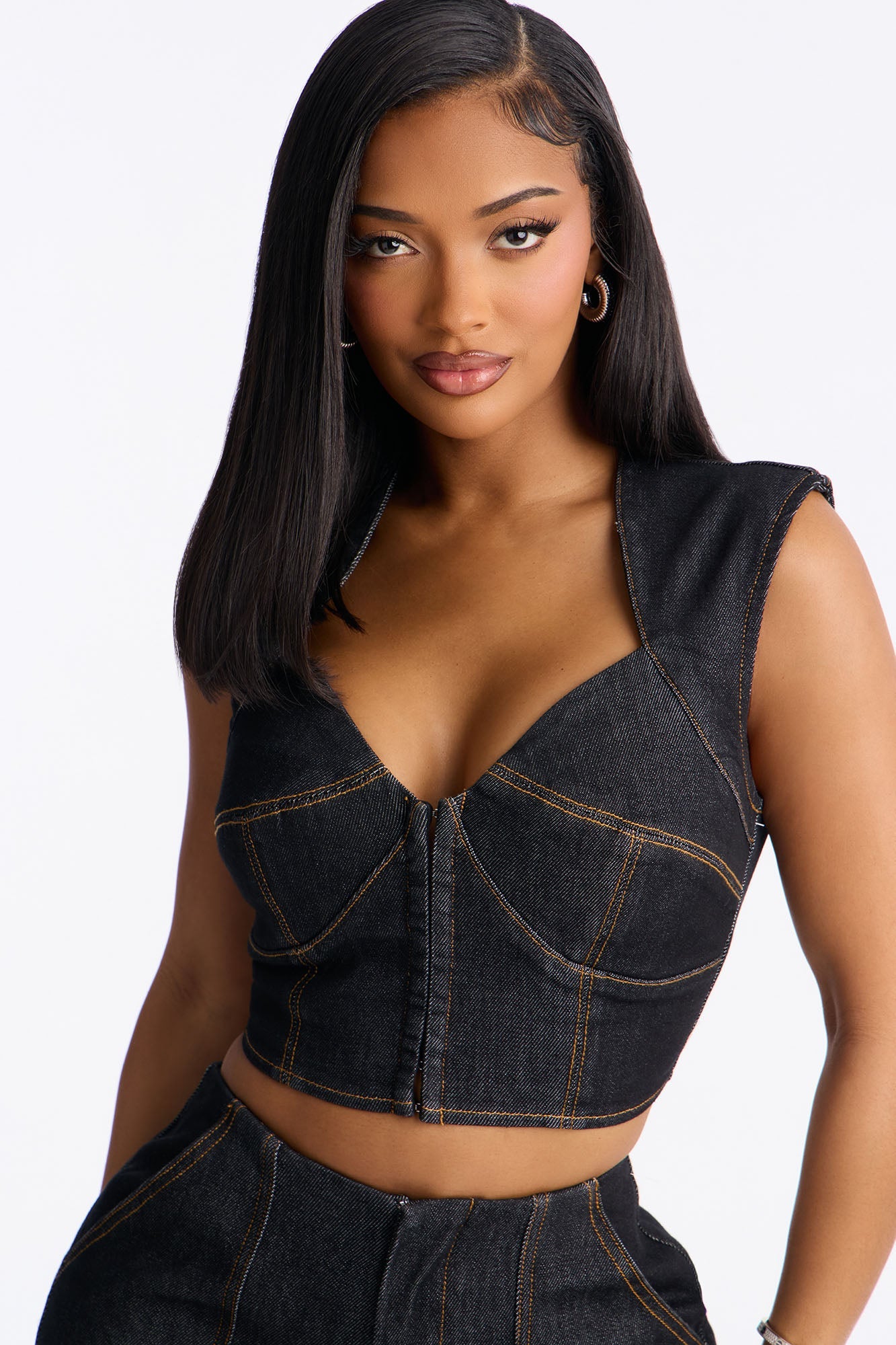 Maria Denim Corset Pant Set - Dark Wash