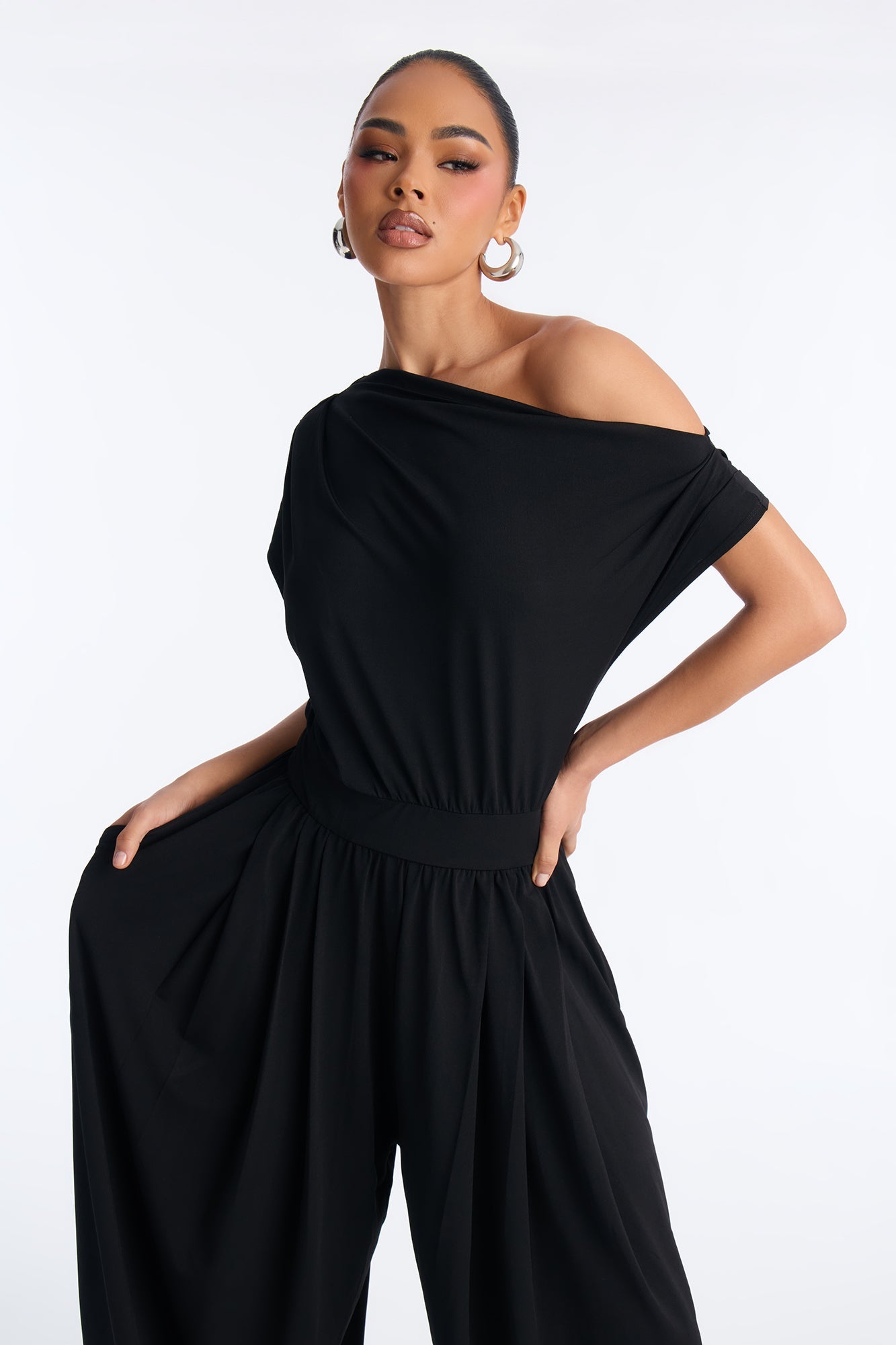 Belina Balloon Leg Off Shoulder Jumpsuit - Black