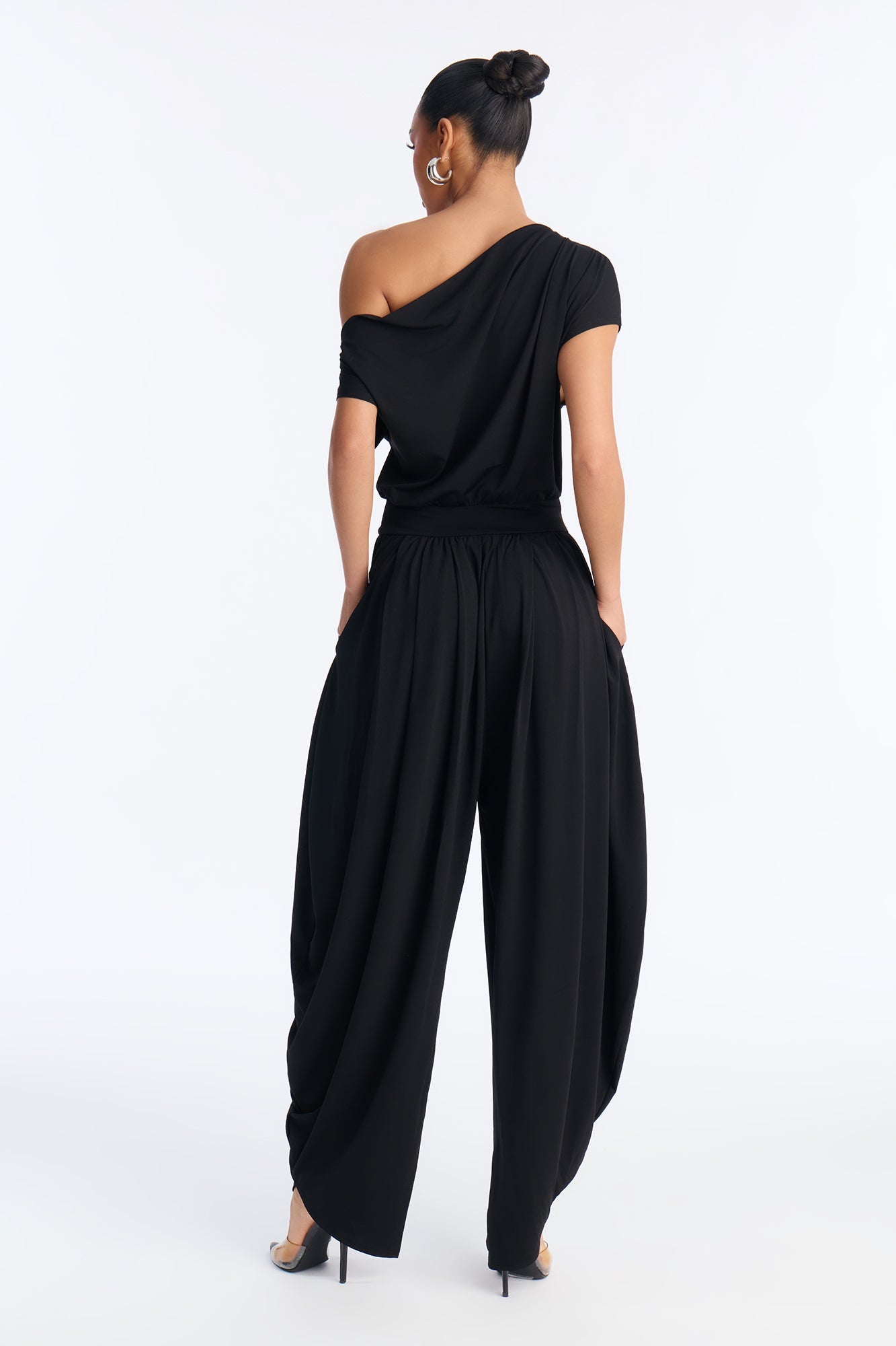 Belina Balloon Leg Off Shoulder Jumpsuit - Black