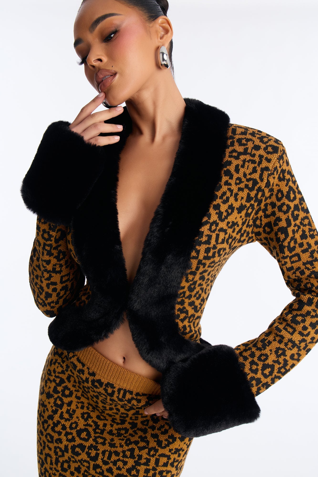 Hooked On You Leopard Sweater Mini Skirt Set - Brown/combo