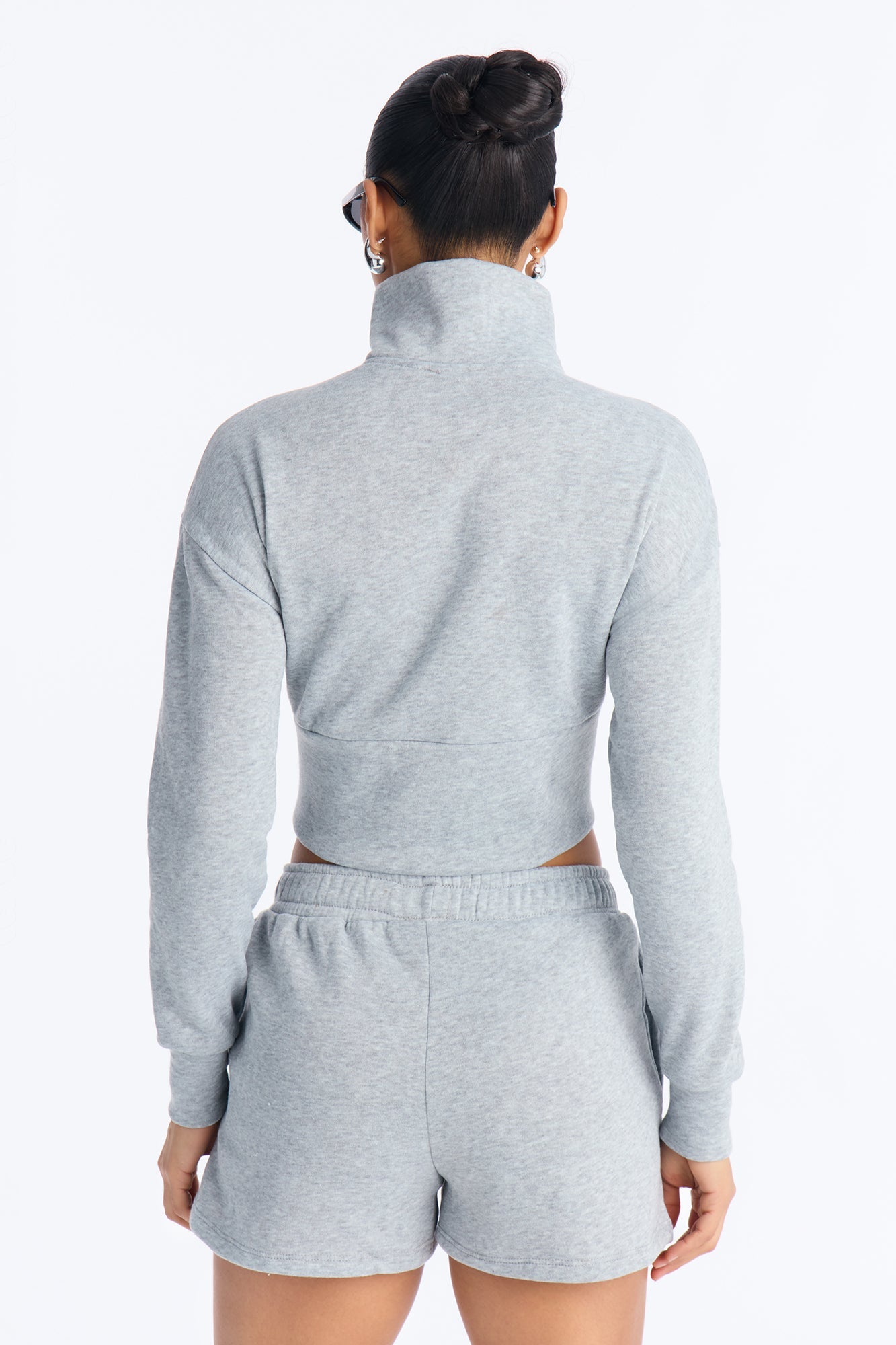 Alina Fleece Quarter Zip Short Set - Heather Grey