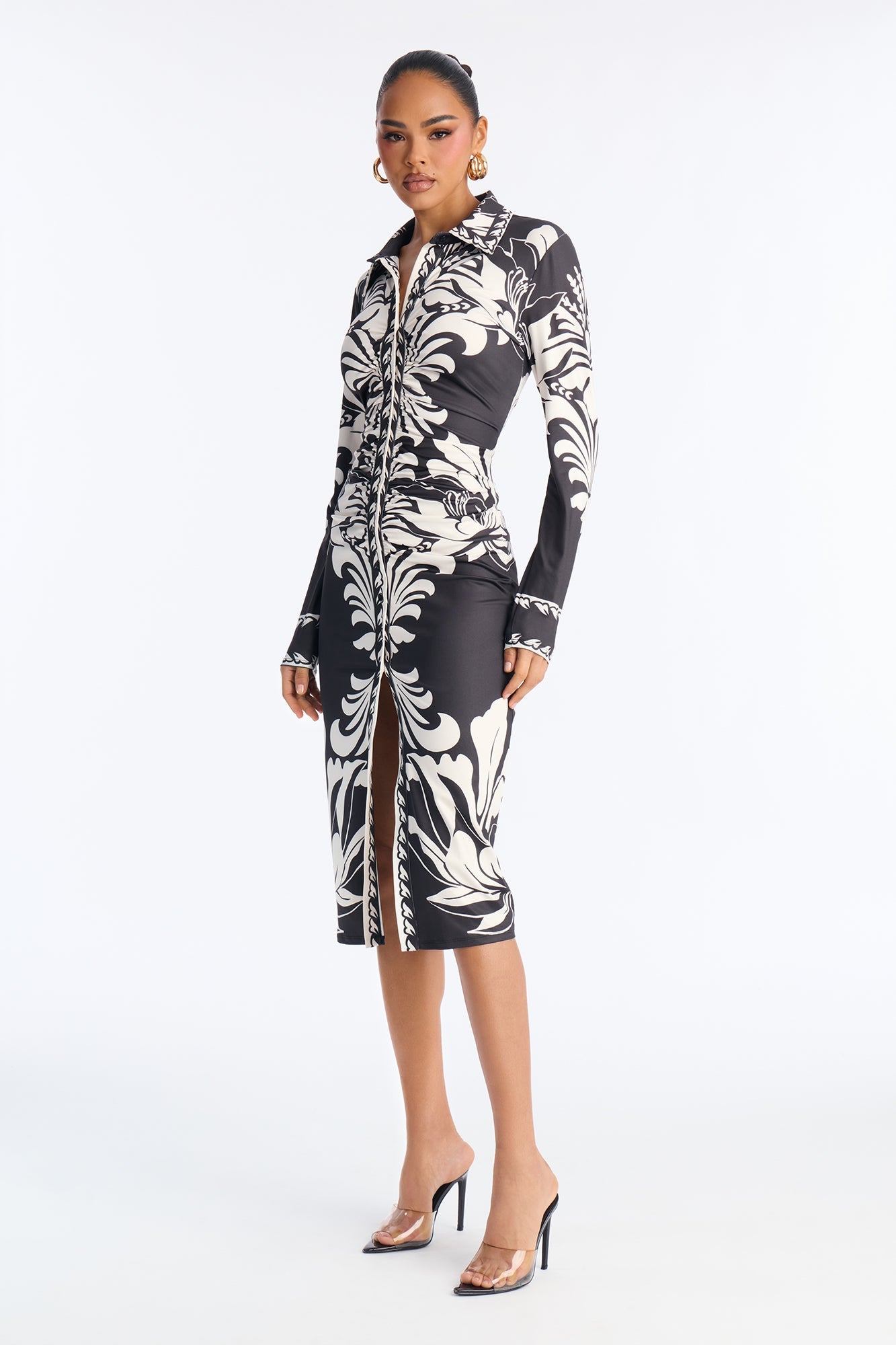 Andi Button Up Midi Dress - Black/combo