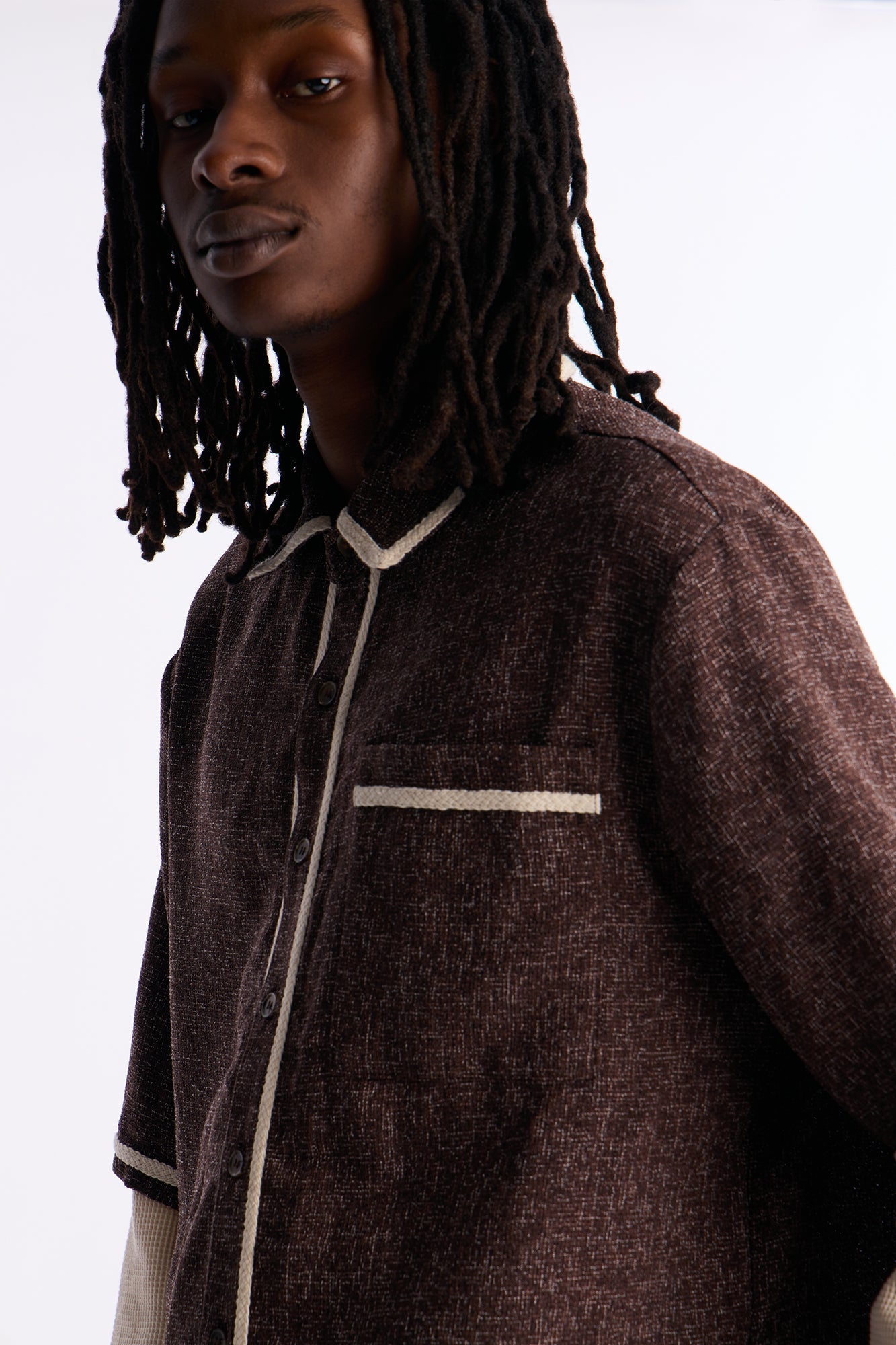 Twofer Button Up Shirt - Brown