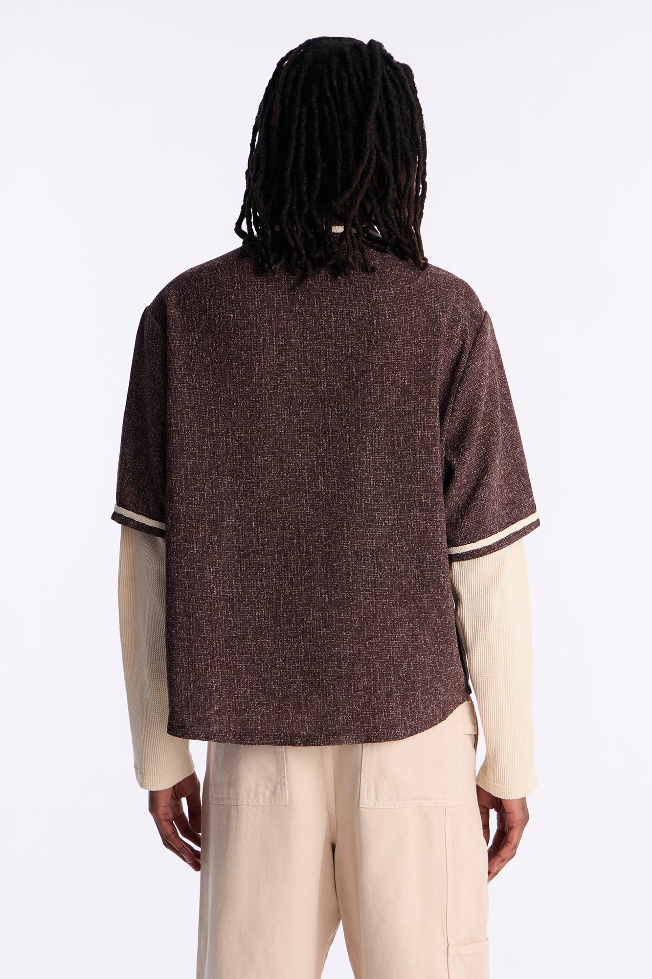 Twofer Button Up Shirt - Brown