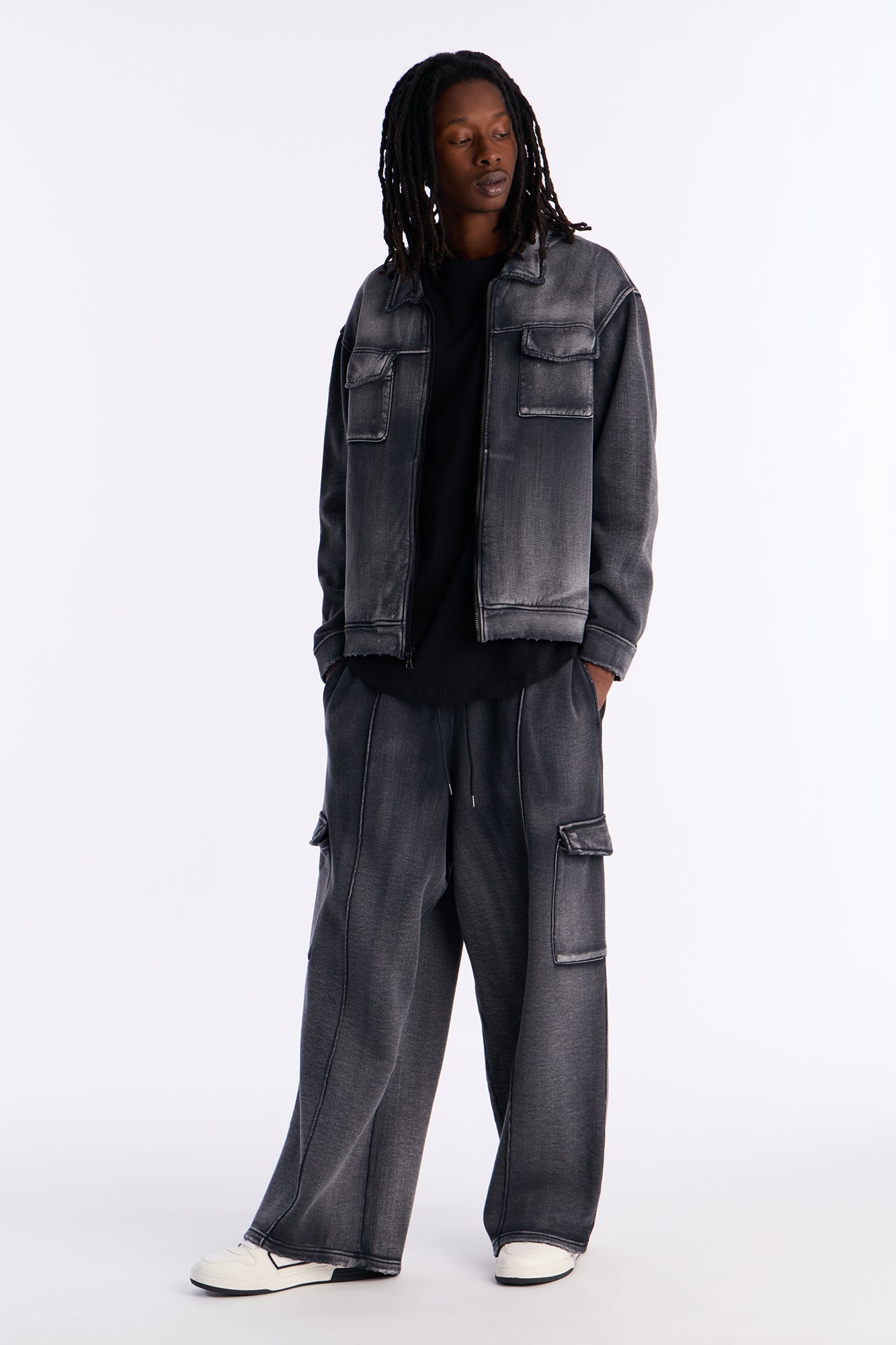 Heavy Wash Relaxed Fleece Jacket - Black Wash