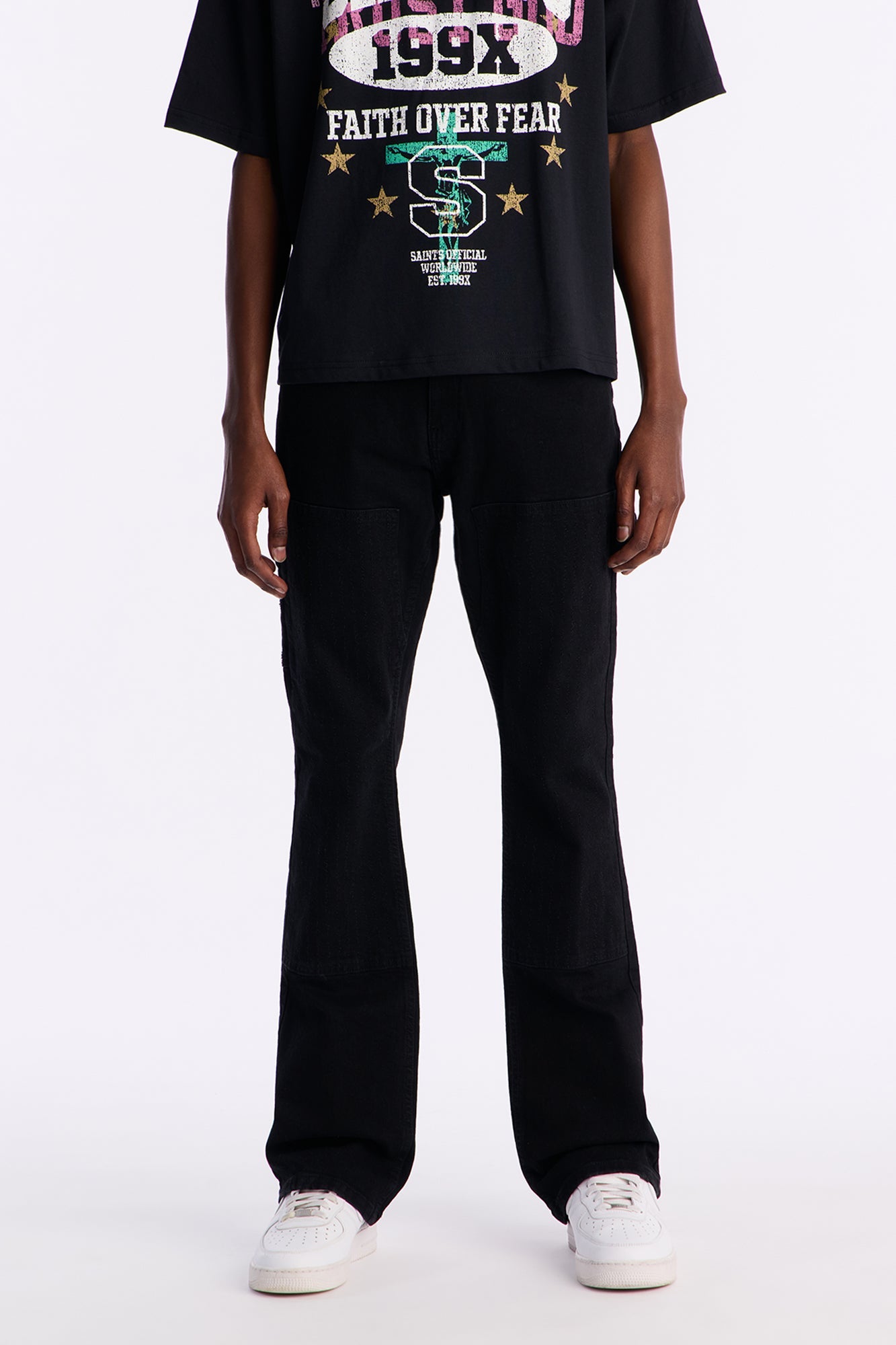 Stacked Skinny Flare Textured Carpenter Jean - Black Wash