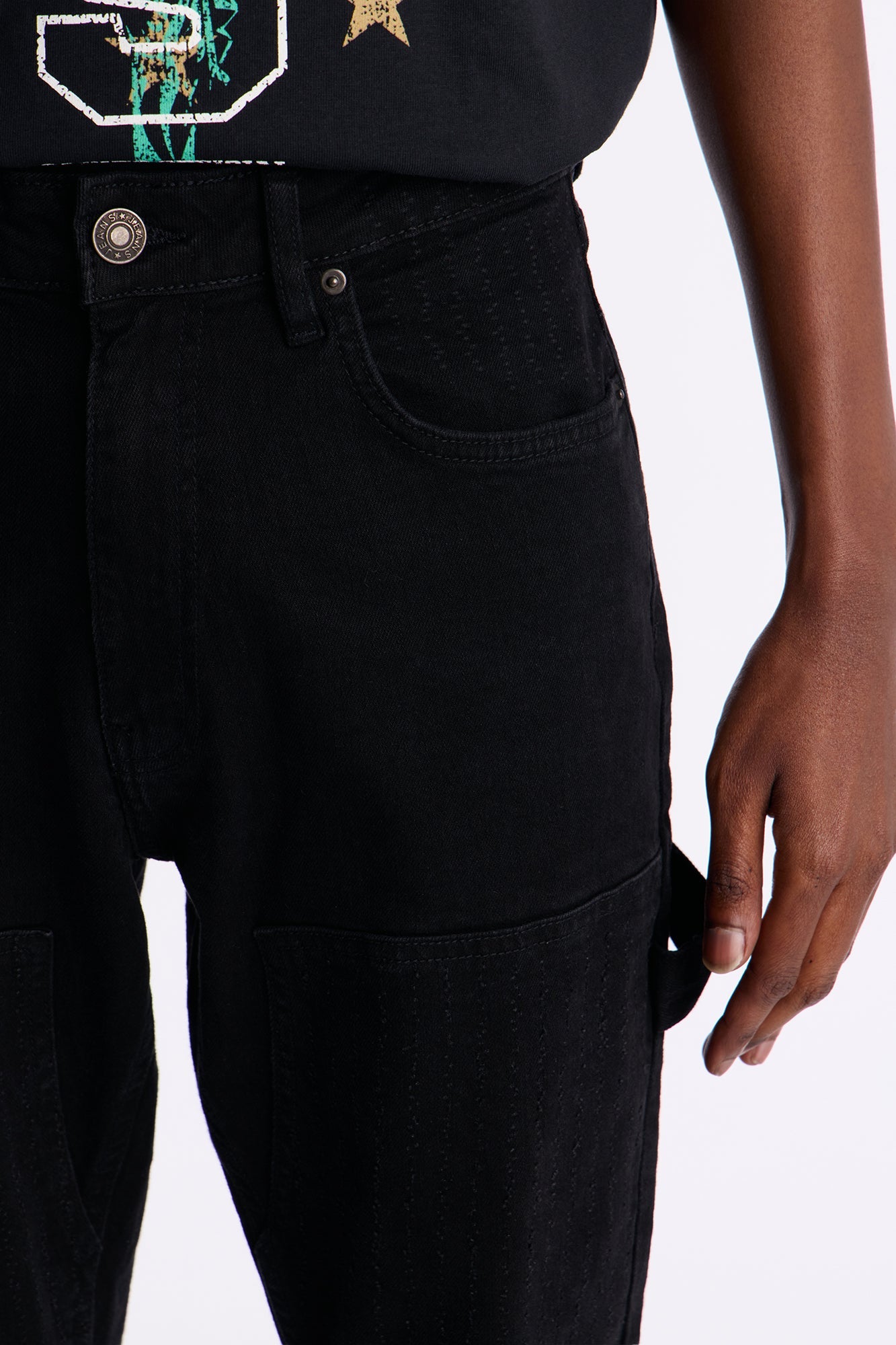 Stacked Skinny Flare Textured Carpenter Jean - Black Wash