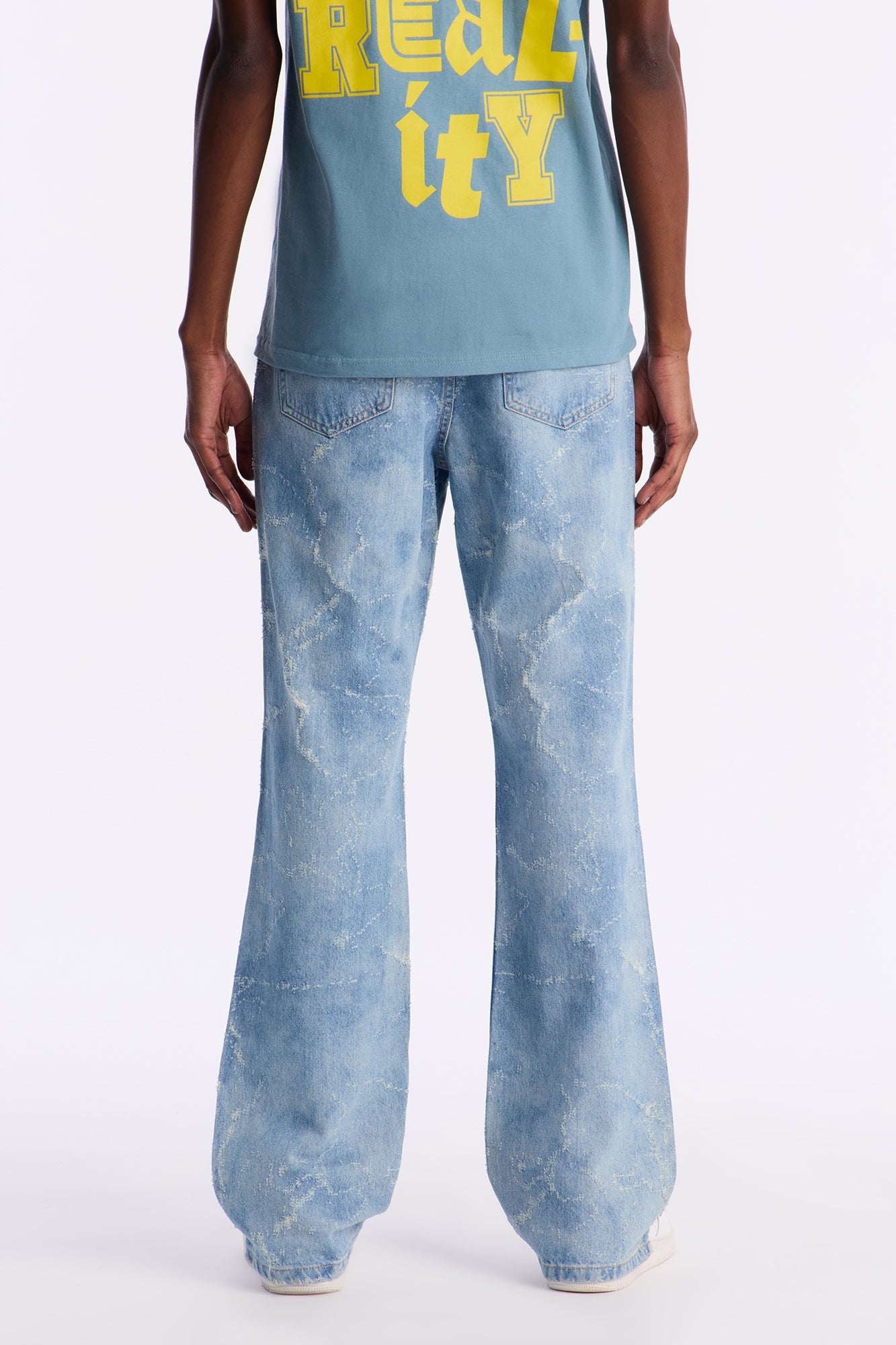 Stacked Slim Flare Surf Fray Slit Jean - Light Blue Wash