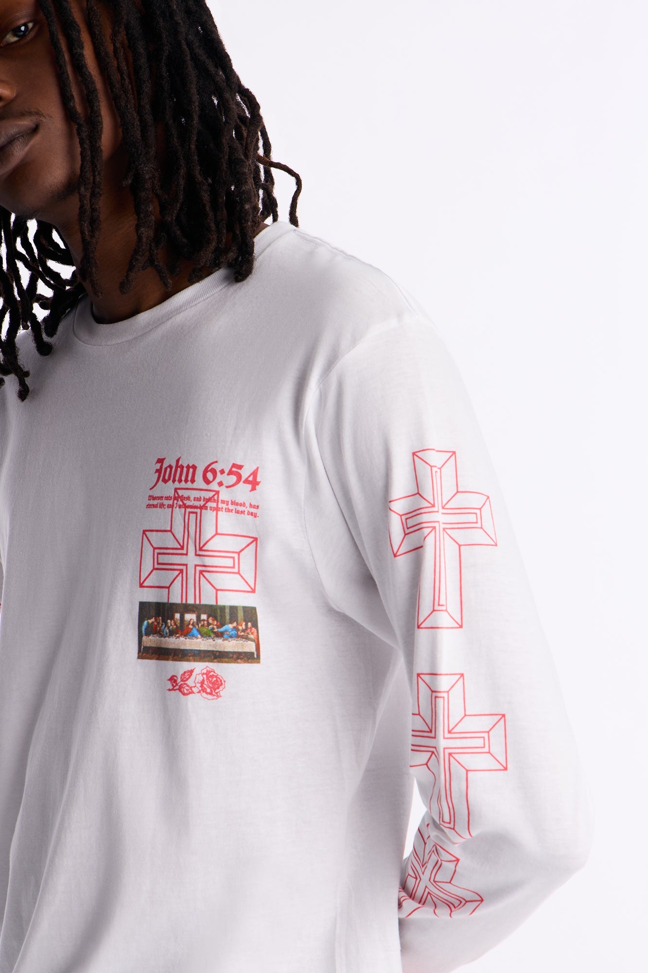 John 6:54 Eternal Life Long Sleeve Tee - White