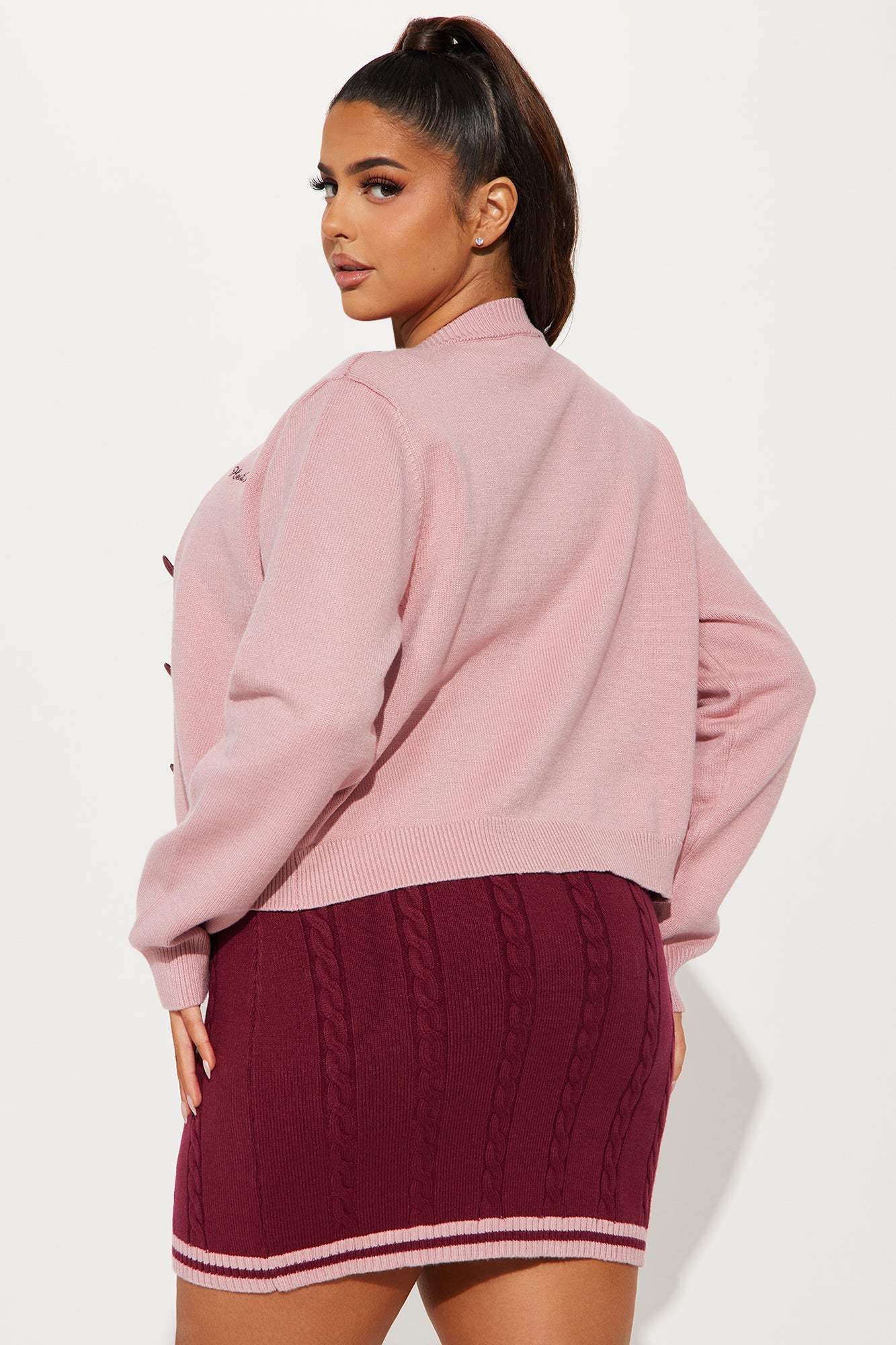 Book of Secrets Cable Knit Mini Dress Set - Burgundy/combo