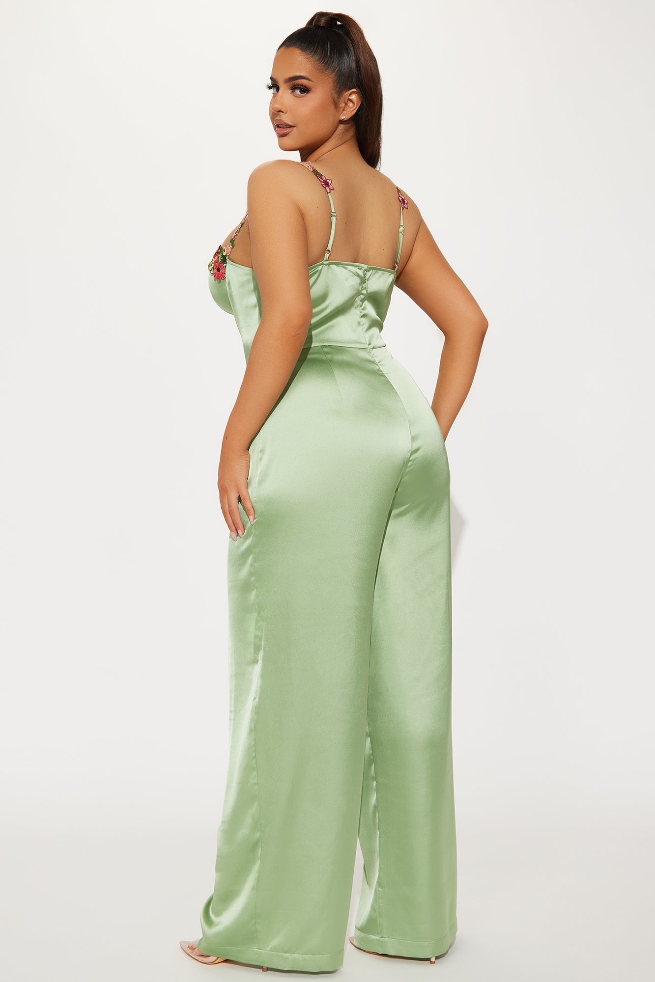 Evelyn Satin Jumpsuit - Sage