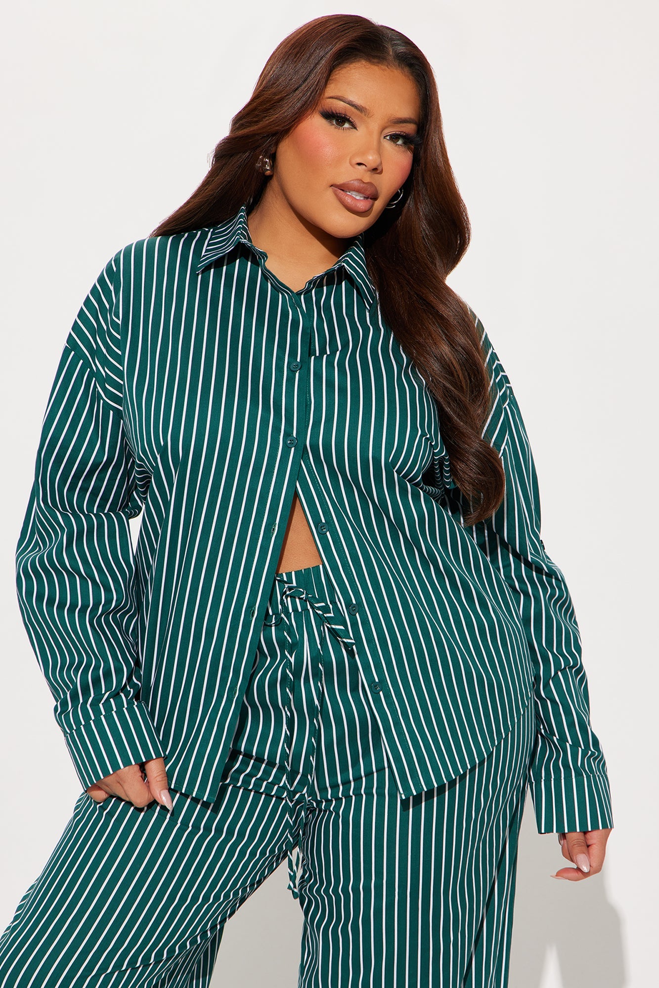 Sara Striped Wide Leg Pant Set - Green