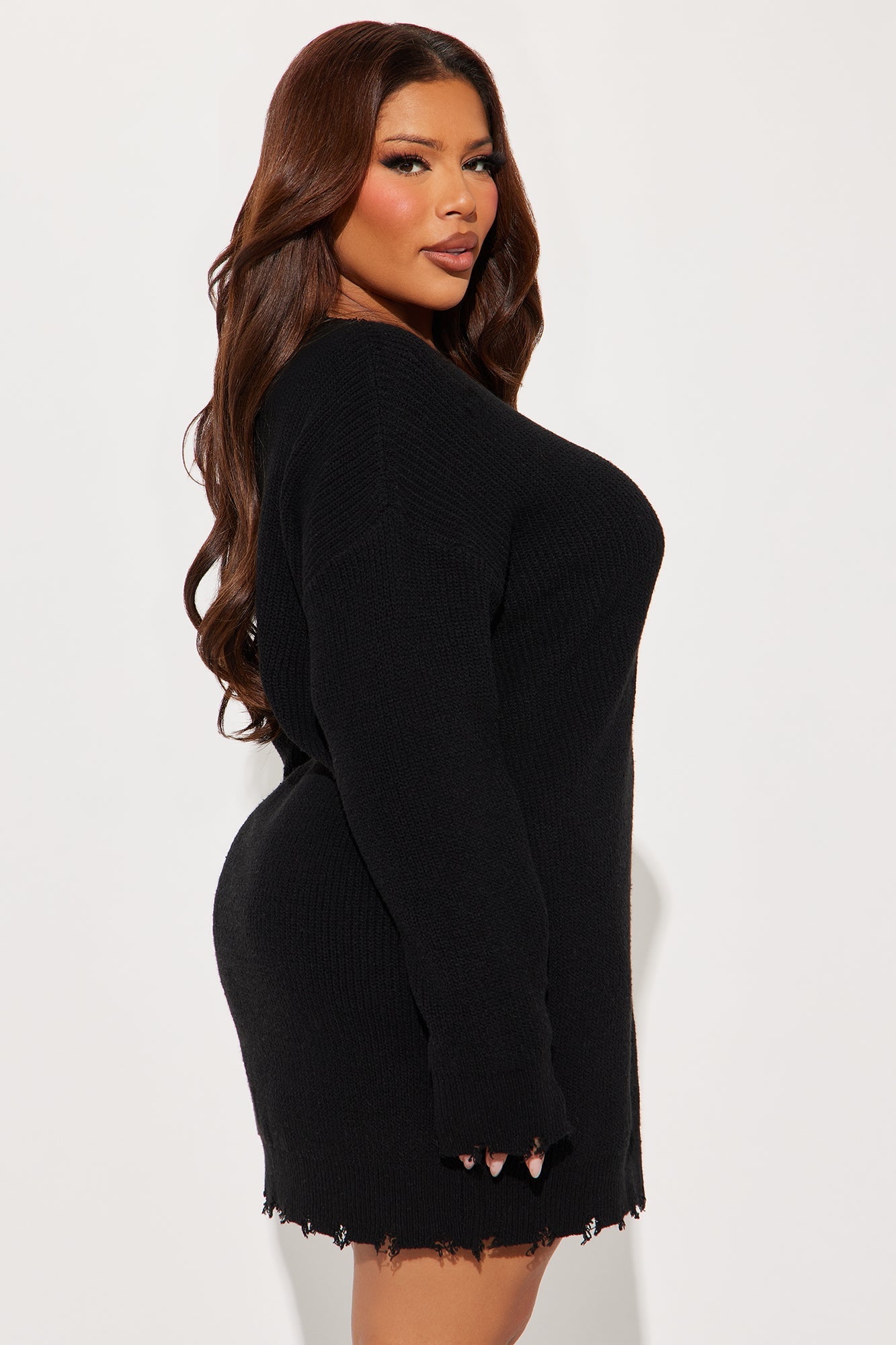 Peace Of Mind Distressed Sweater Mini Dress - Black