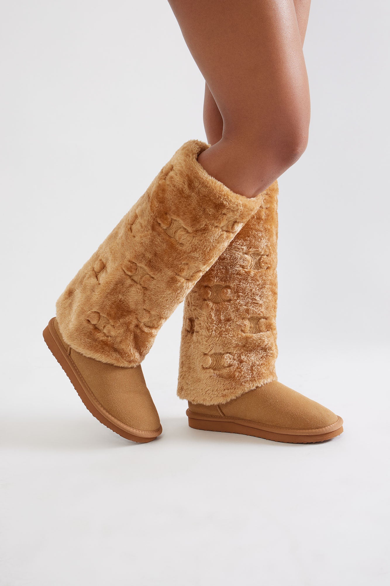 Coco Faux Fur Boots - Chestnut