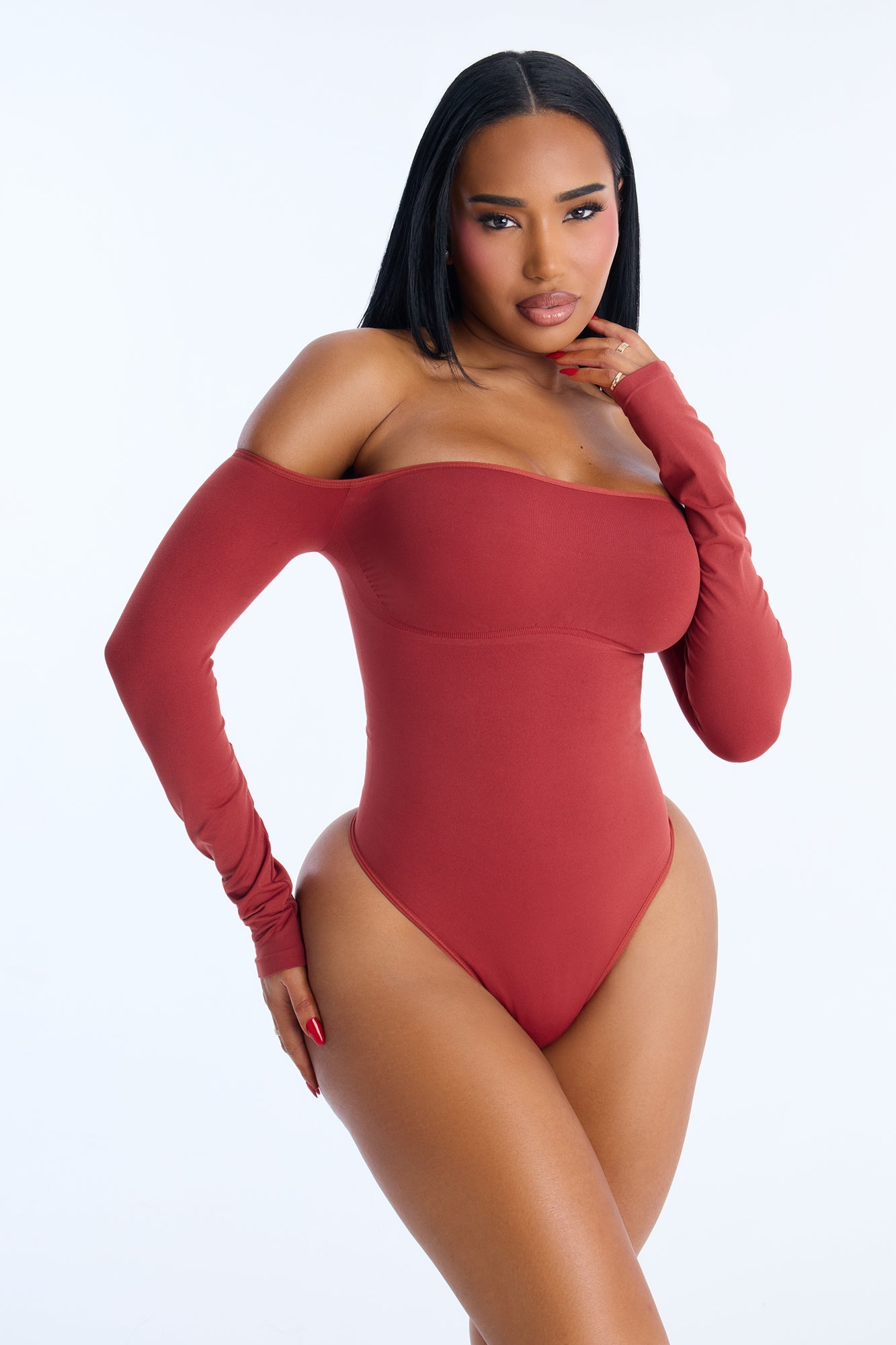 Off The Shoulder Shapewear Bodysuit - Rust