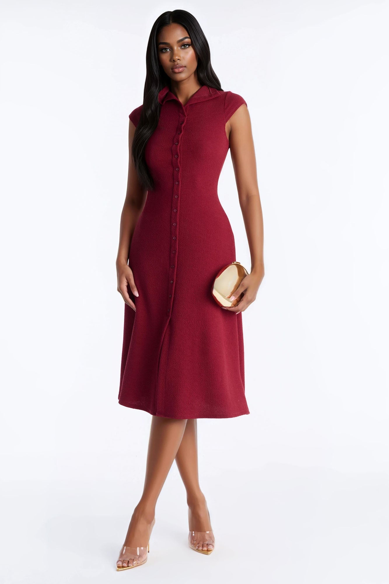 Dara Textured Midi Dress - Wine