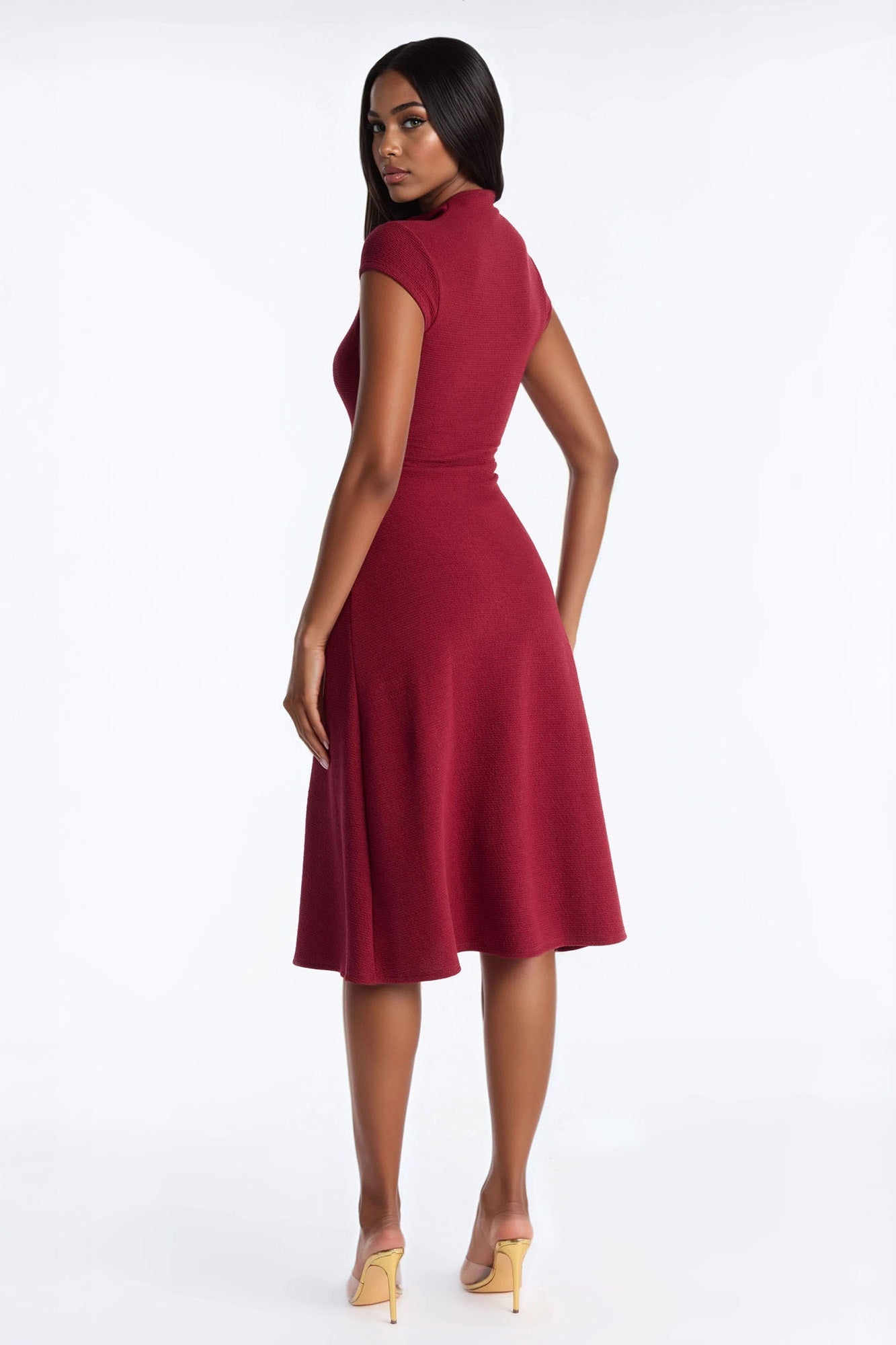 Dara Textured Midi Dress - Wine