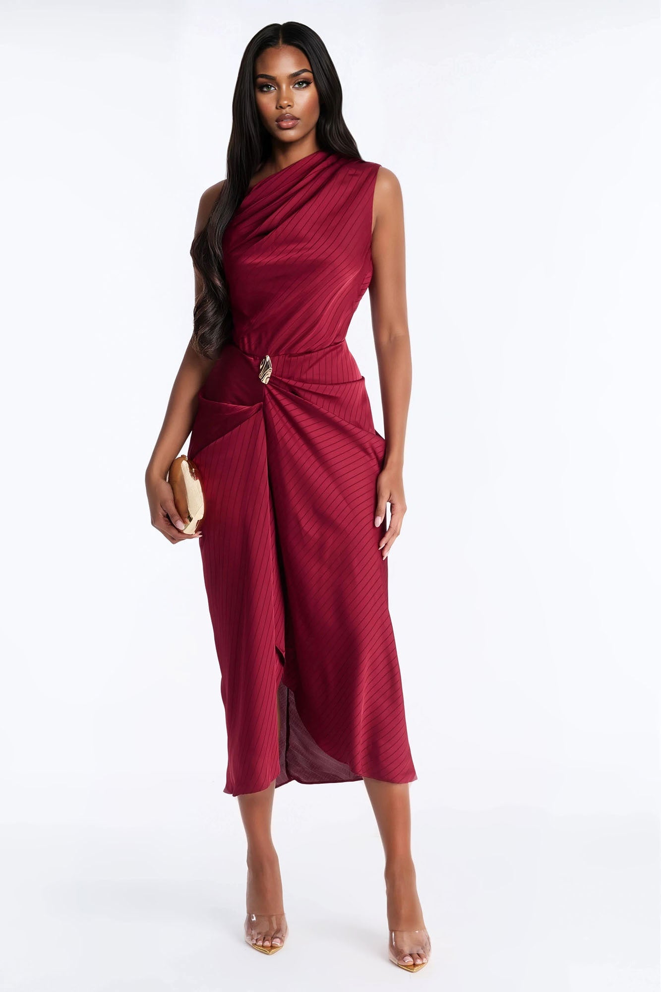 Deana Off Shoulder Satin Maxi Dress - Red