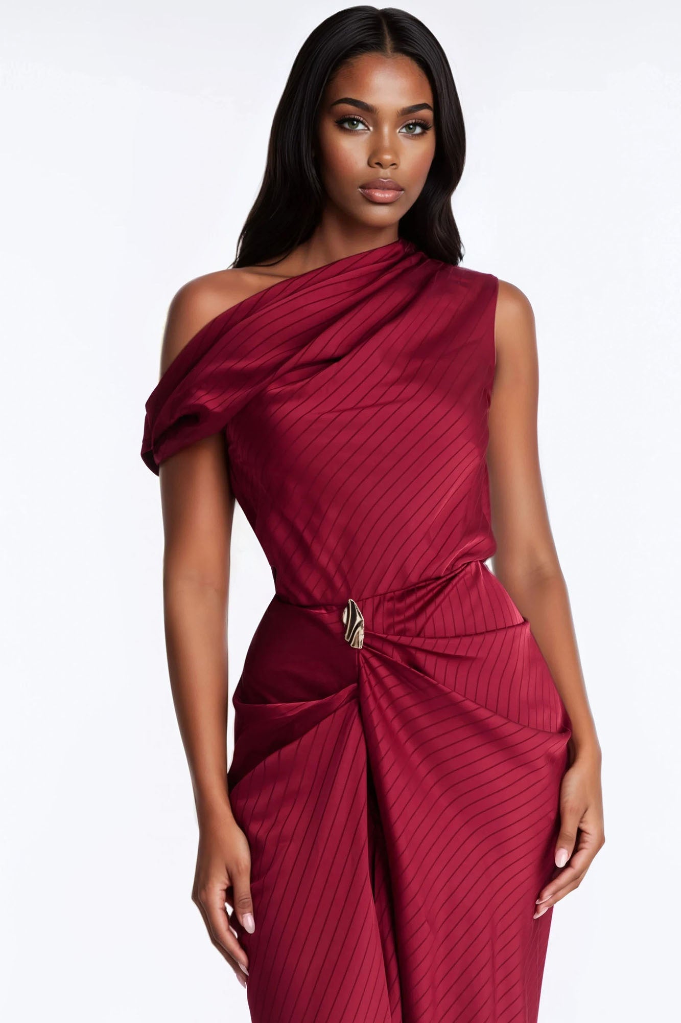 Deana Off Shoulder Satin Maxi Dress - Red