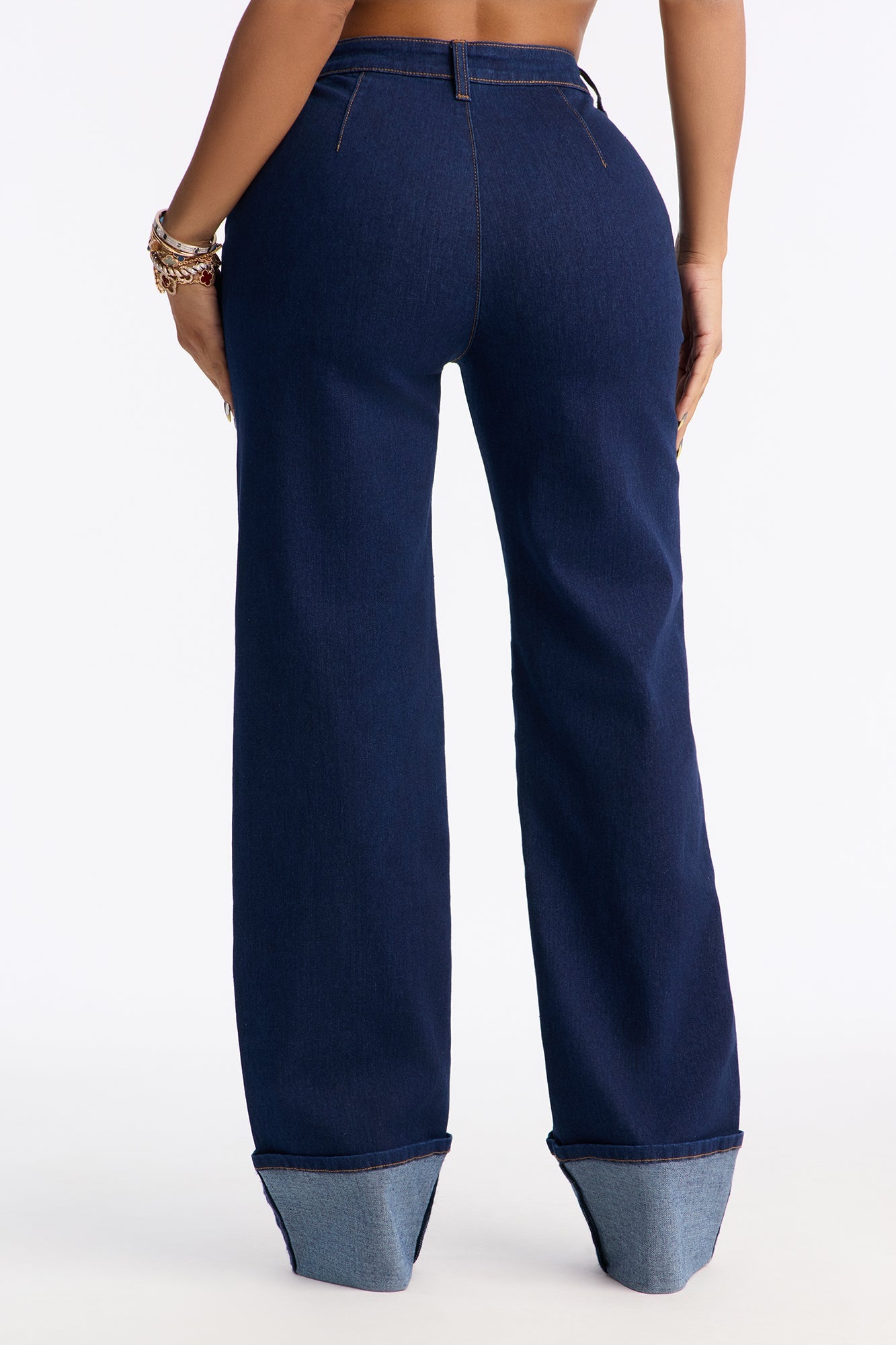 Born For This Cuffed Stretch Straight Leg Jeans - Rinse Blue Wash