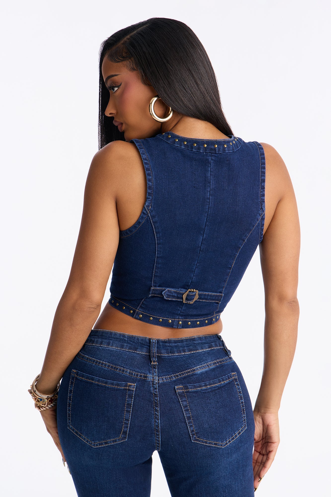 Pierce My Heart Embellished Denim Vest - Dark Wash