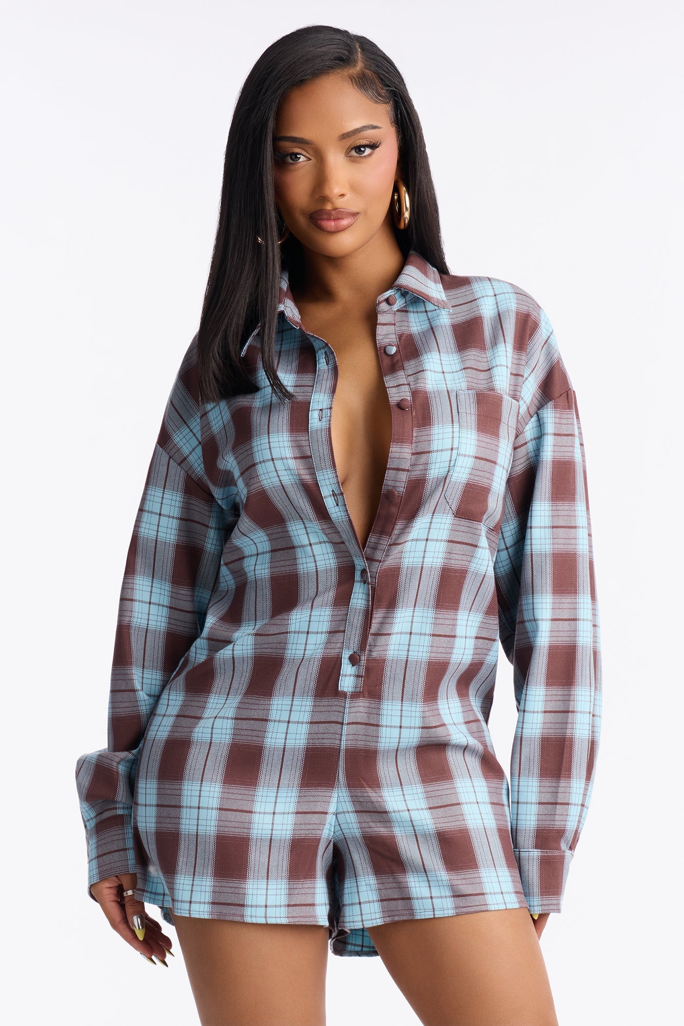 Franki Flannel Romper - Chocolate