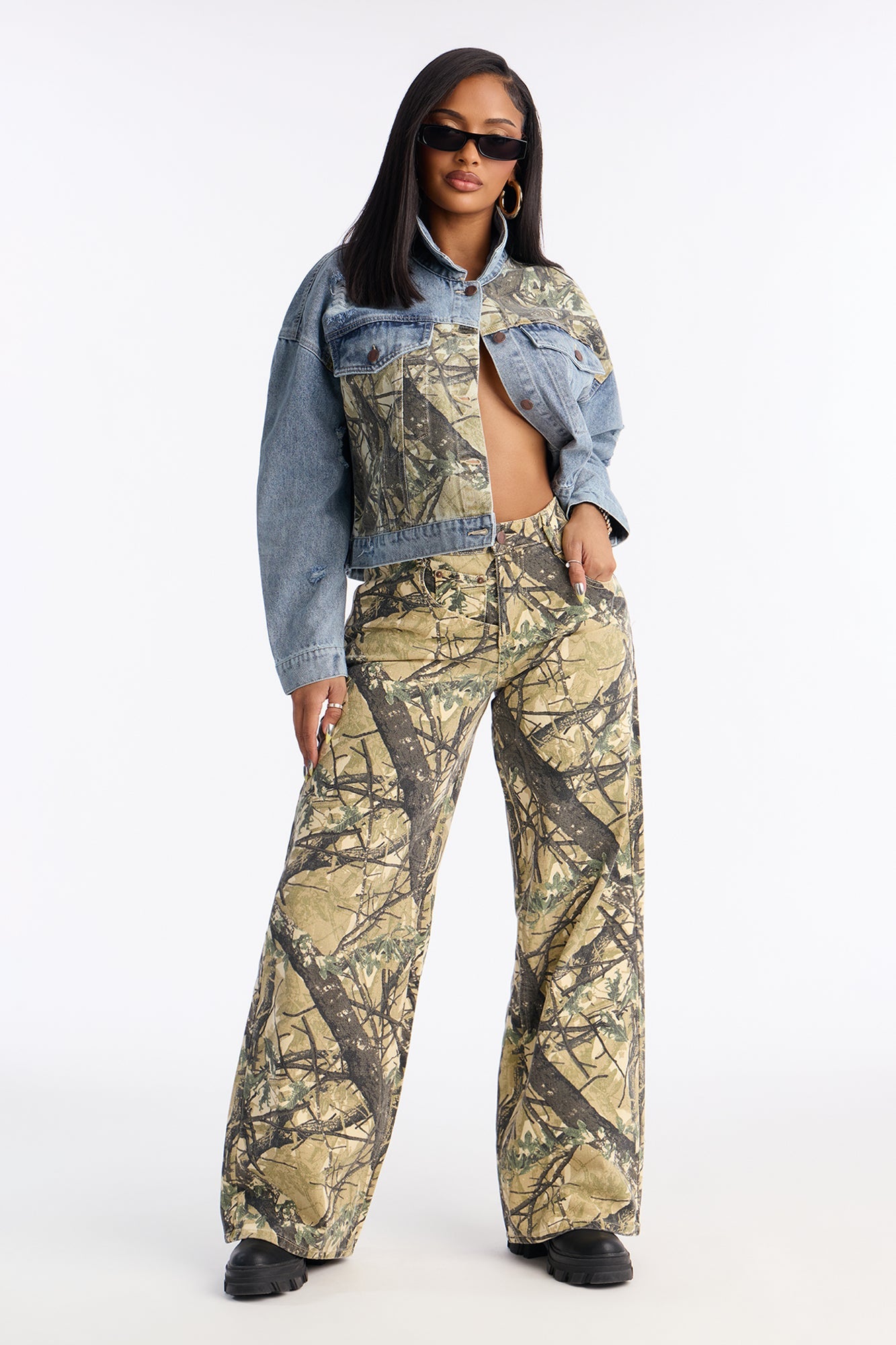 In Season Camo Colorblock Denim Pant Set - Medium Wash