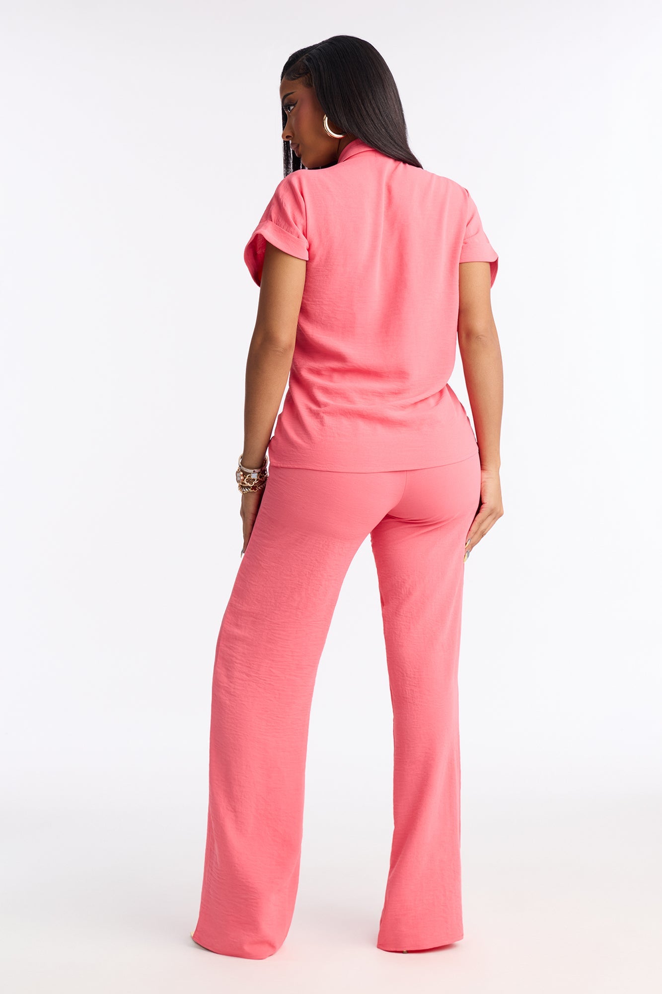 Makela Tie Front Wide Leg Pant Set - Pink