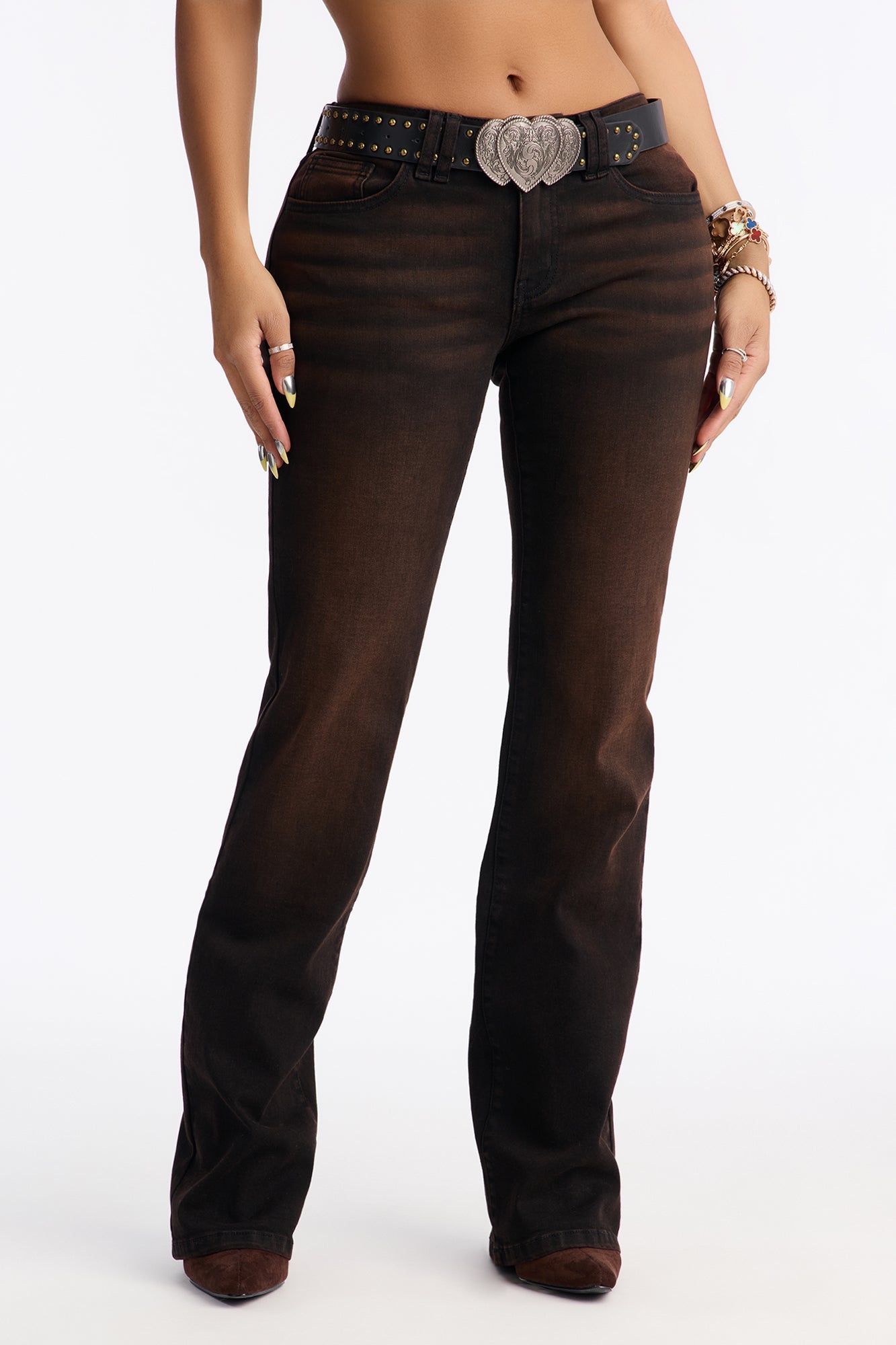 Love You More Belted Bootcut Jeans - Brown